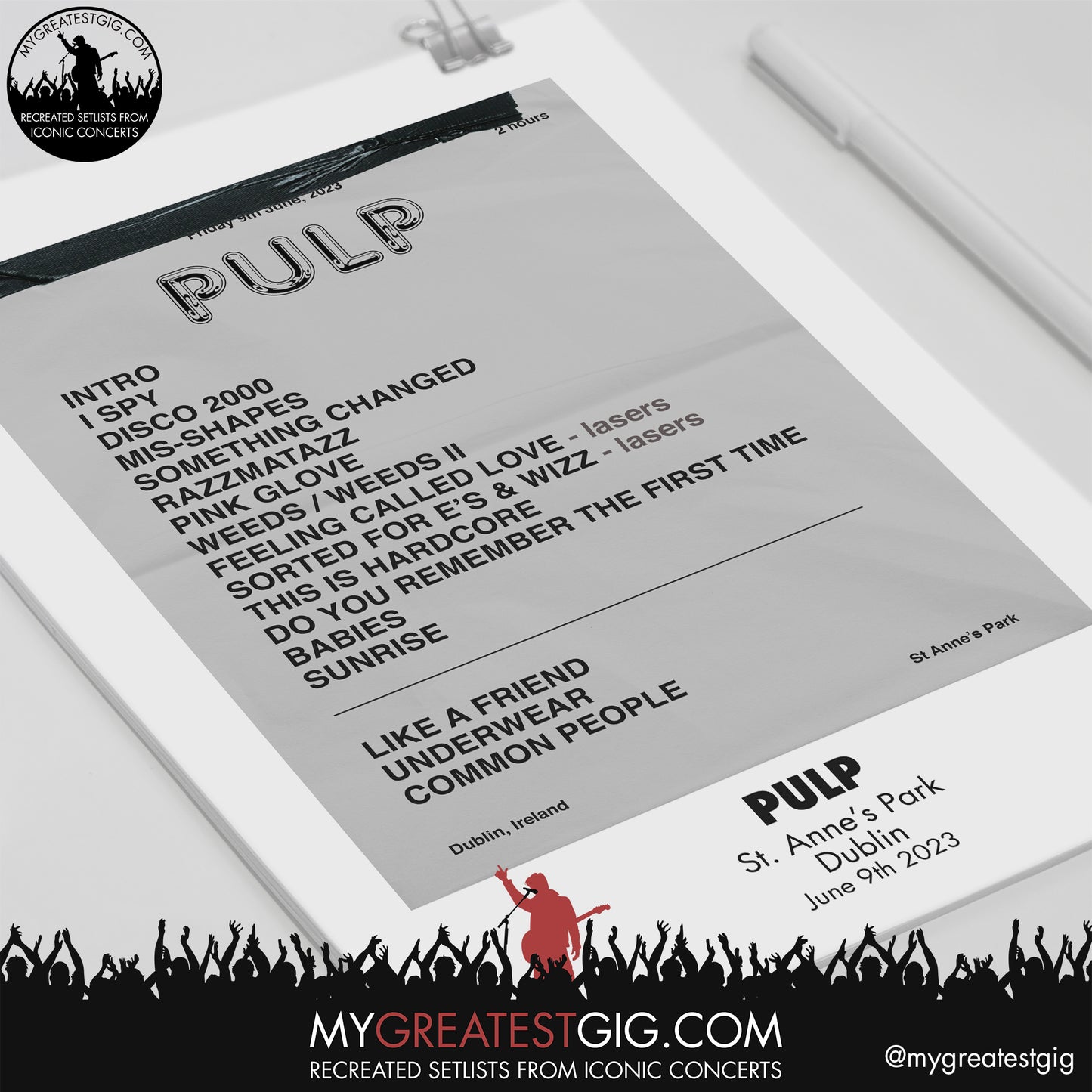 Pulp - Dublin - June 9th 2023 Recreated Setlist Poster