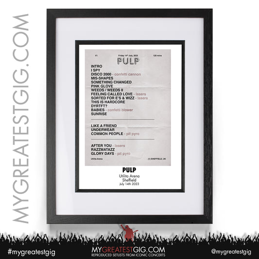Pulp - Sheffield - July 14th 2023 Recreated Setlist Poster