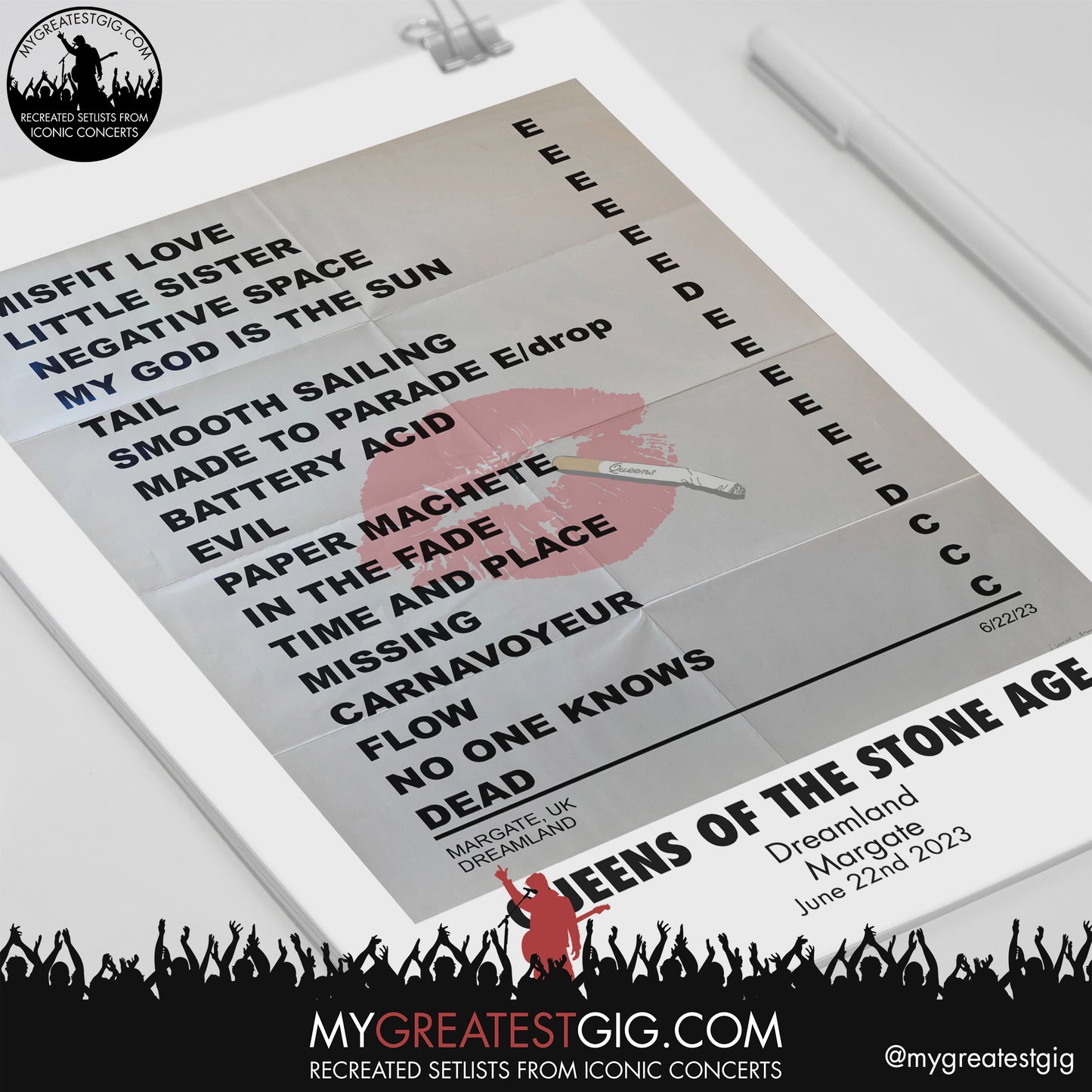 Queens Of The Stone Age - Margate - June 22nd 2023 Replica Setlist Poster
