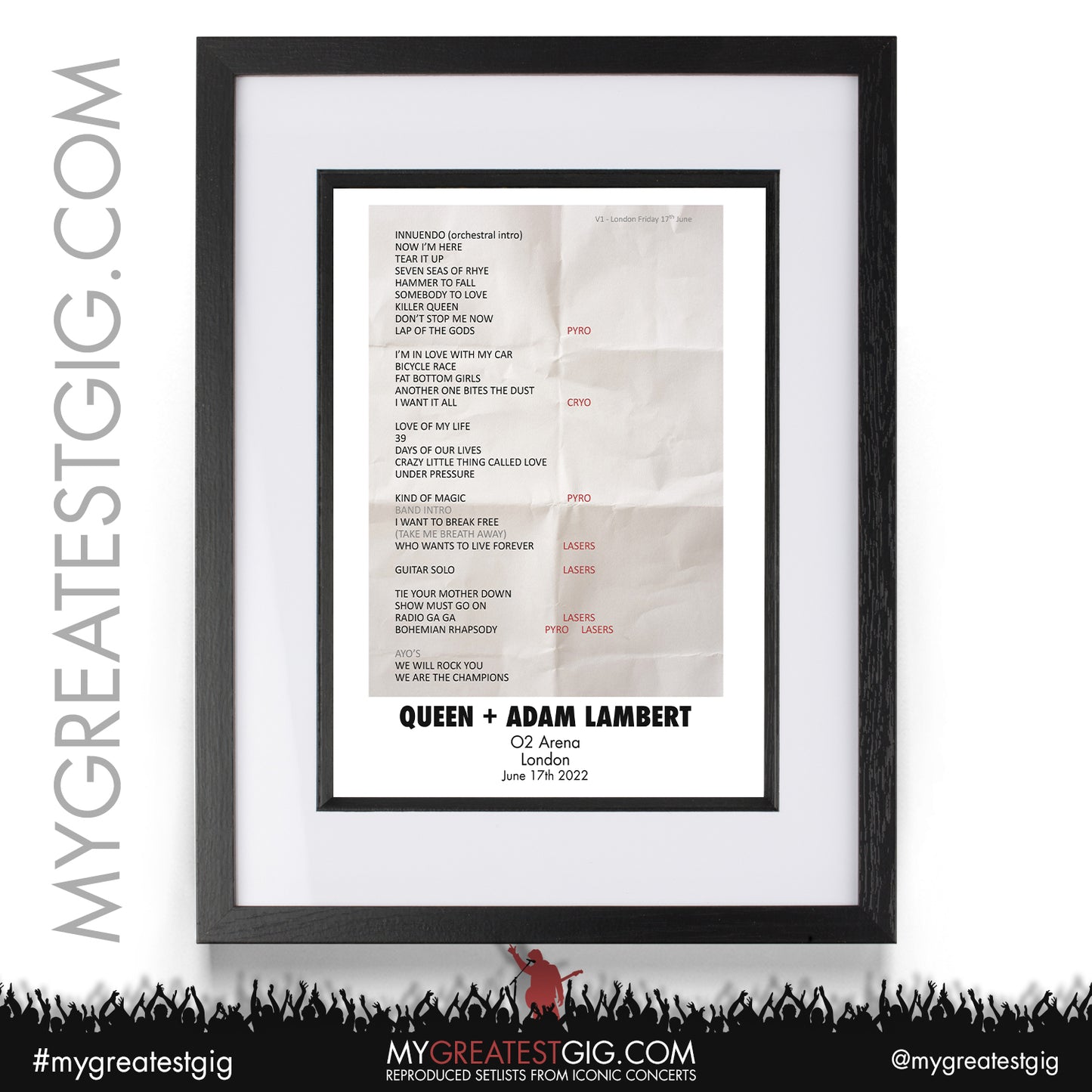 Queen + Adam Lambert - London - June 17th 2022 Recreated Setlist Poster