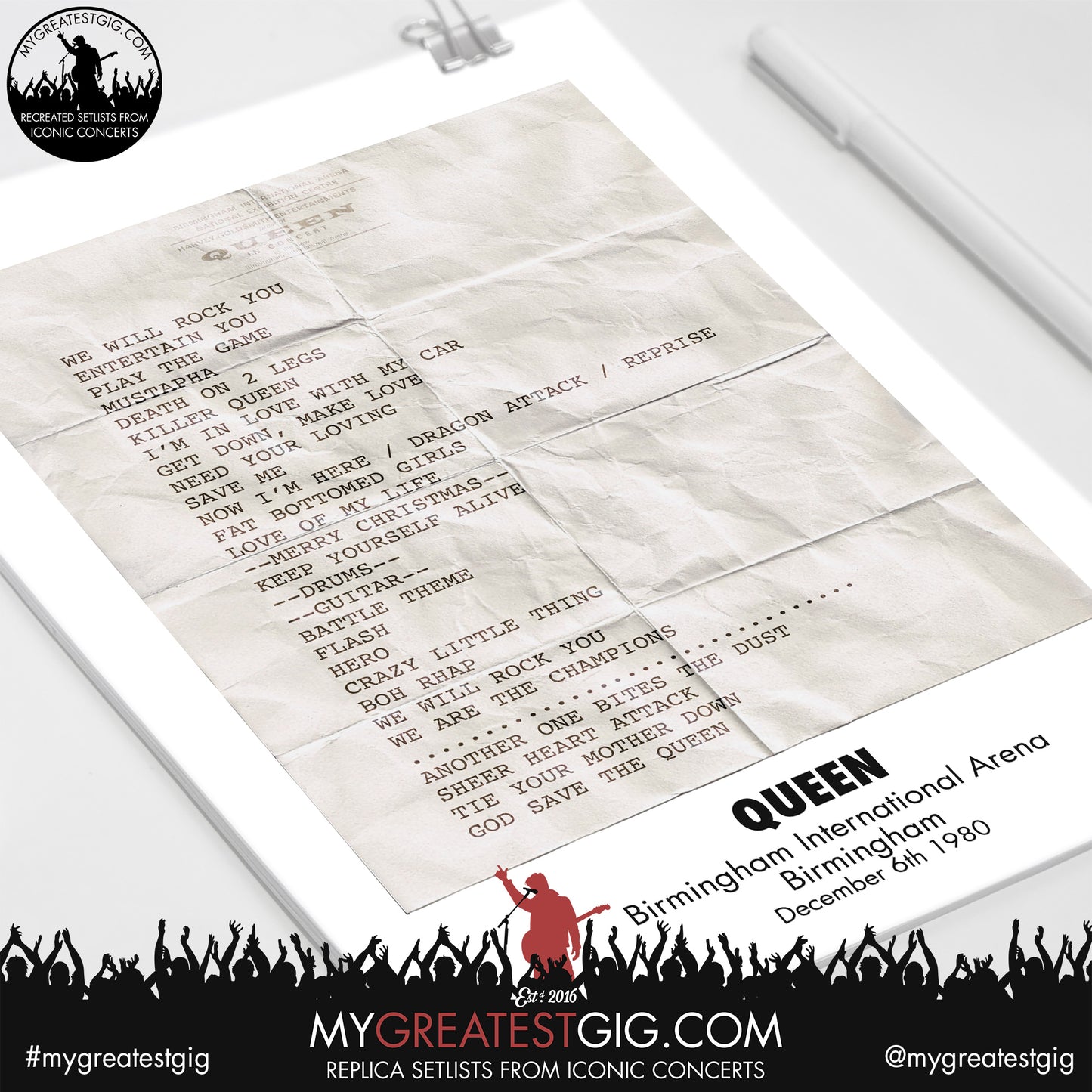 Queen - Birmingham - December 6th 1980 Replica Setlist Poster