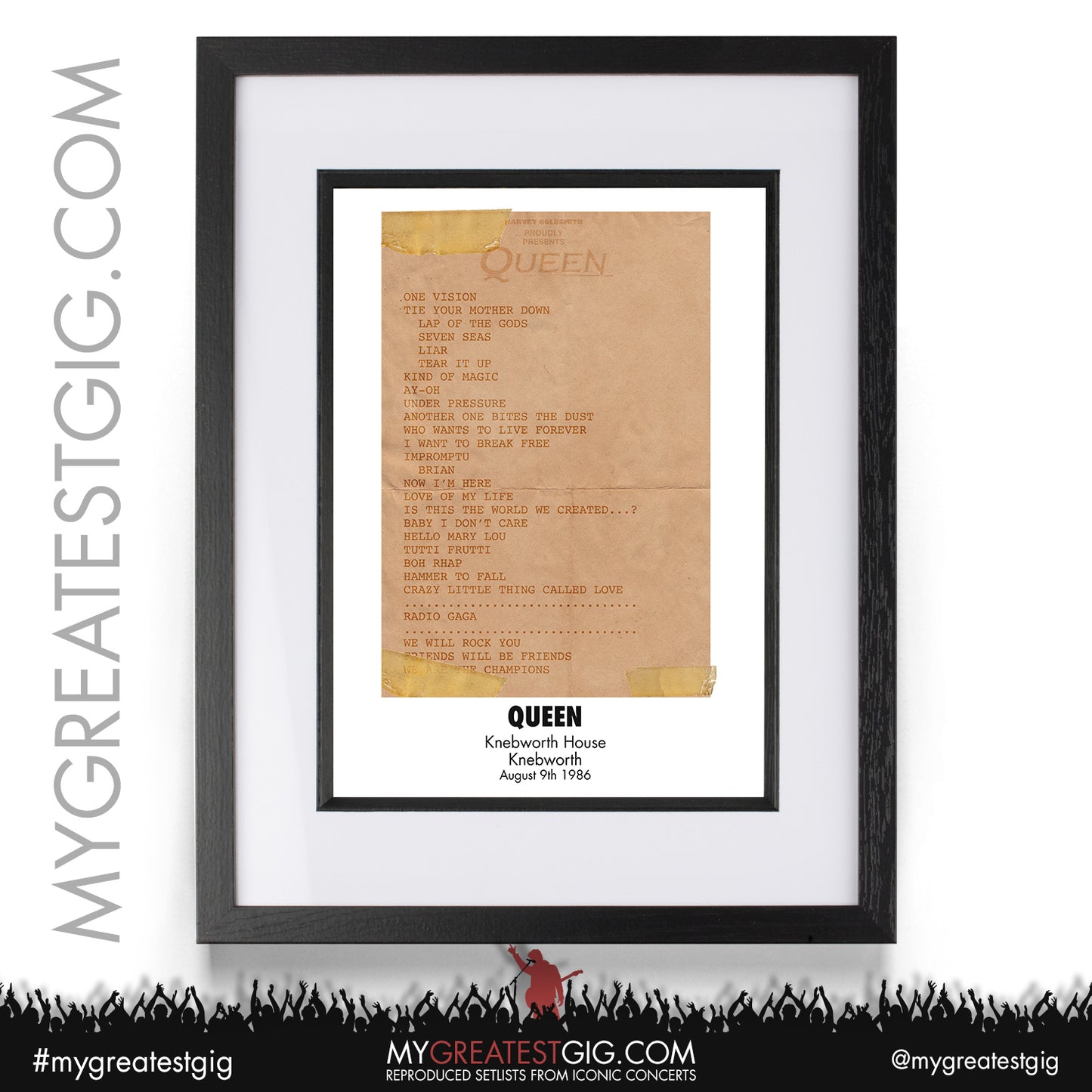 Queen - Knebworth - August 9th 1986 Recreated Setlist Poster