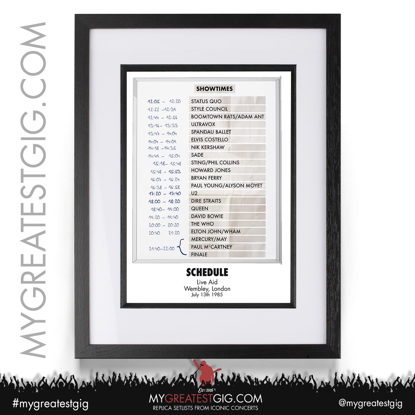 Queen - Live Aid - Jul 13th 1985 Recreated Set List Poster