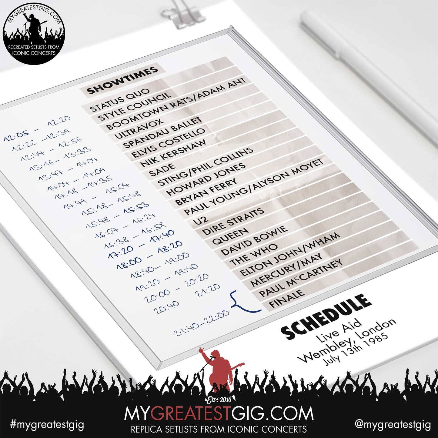 Queen - Live Aid - Jul 13th 1985 Recreated Set List Poster