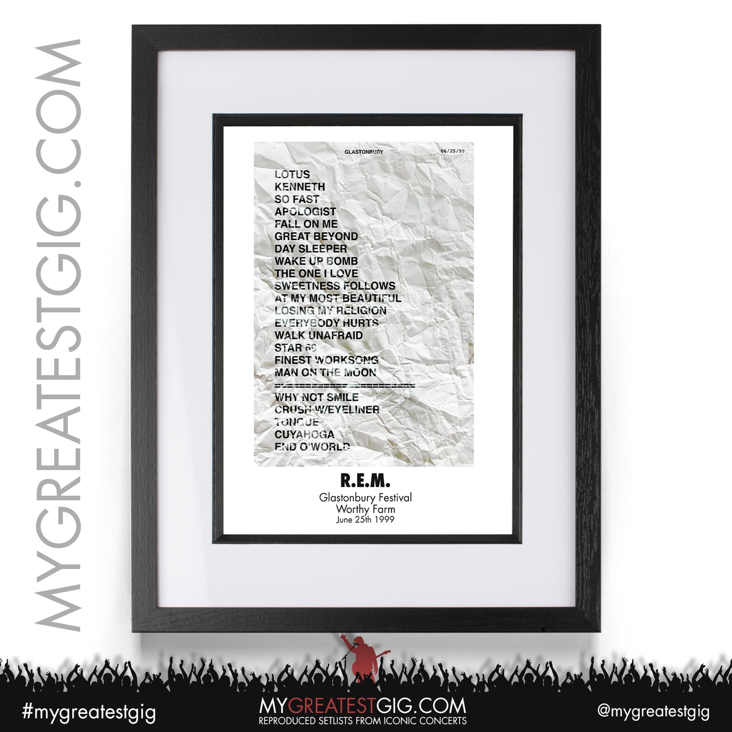R.E.M - Glastonbury Festival - June 25th 1999 Recreated Setlist Poster