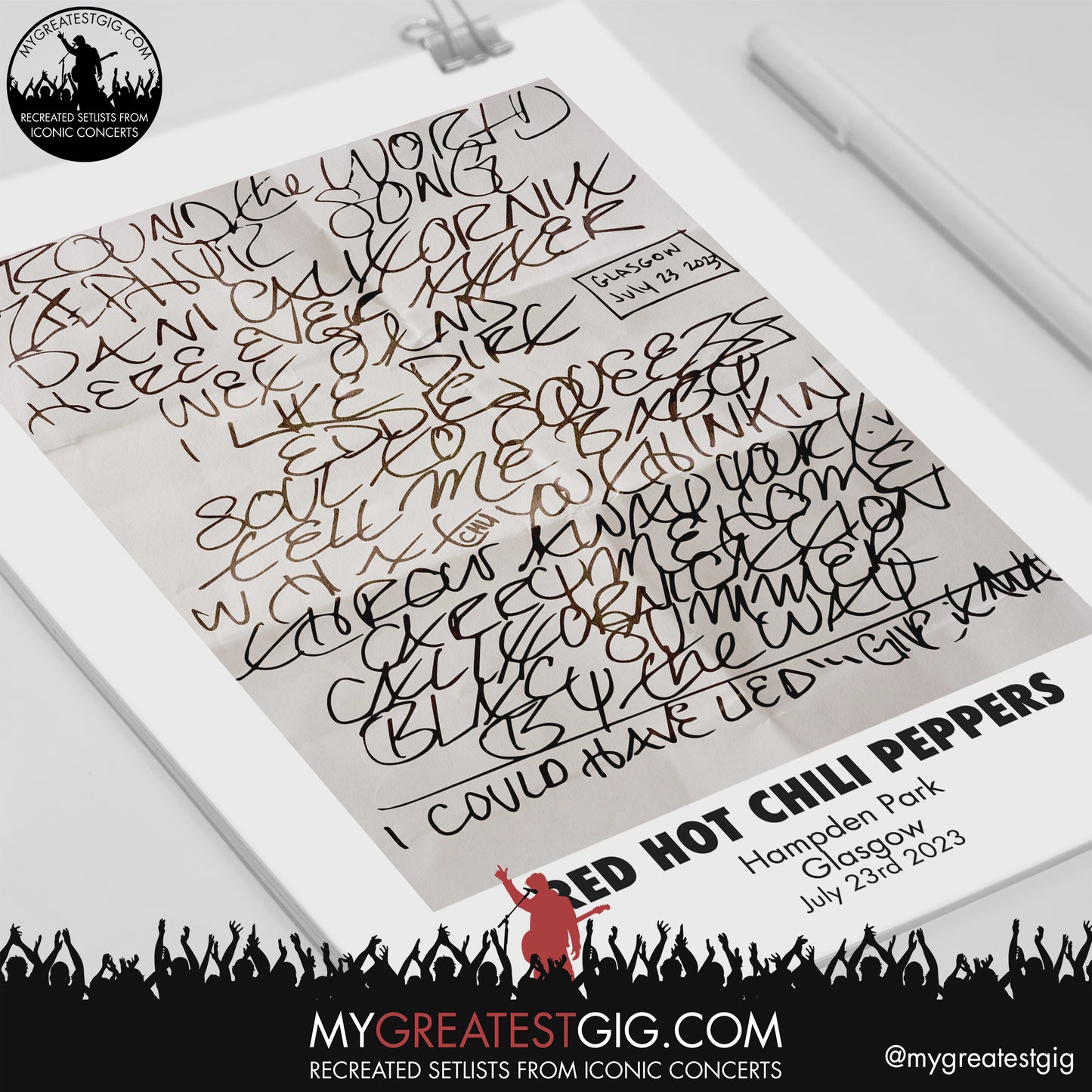 Red Hot Chili Peppers - Glasgow - July 23rd 2023 Recreated Setlist Poster