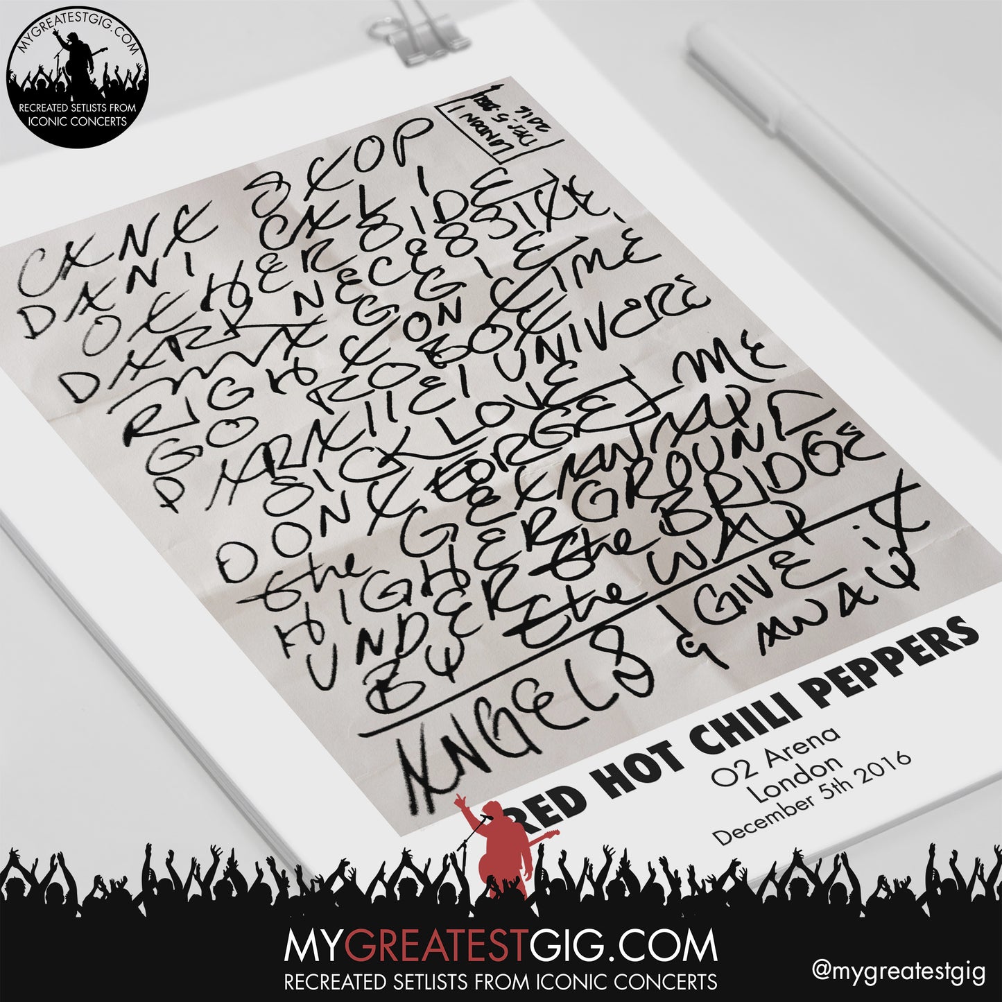 Red Hot Chili Peppers - London - December 5th 2016 Recreated Setlist Poster