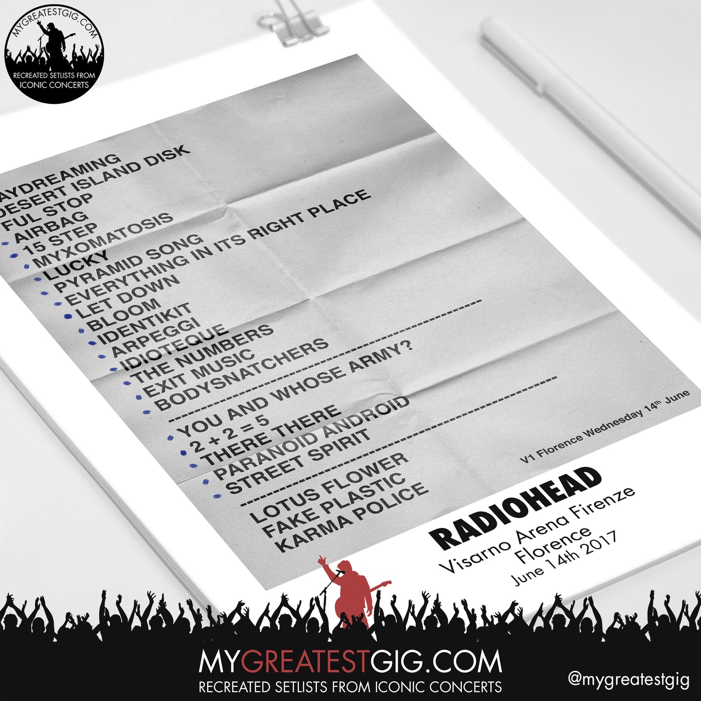 Radiohead - Florence - June 14th 2017 Replica Setlist Poster