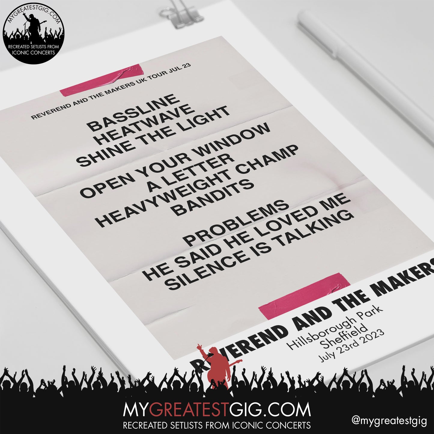 Reverand And The Makers - Sheffield - July 23rd 2023 Recreated Setlist Poster