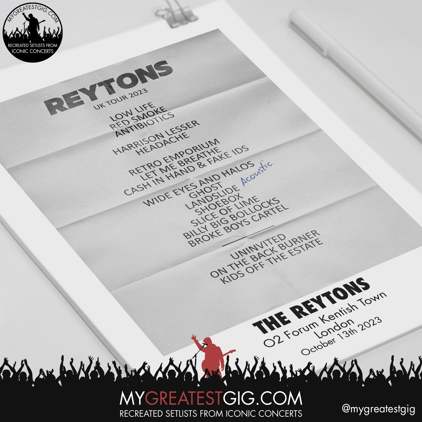 The Reytons - London - October 13th 2023 Recreated Setlist Poster