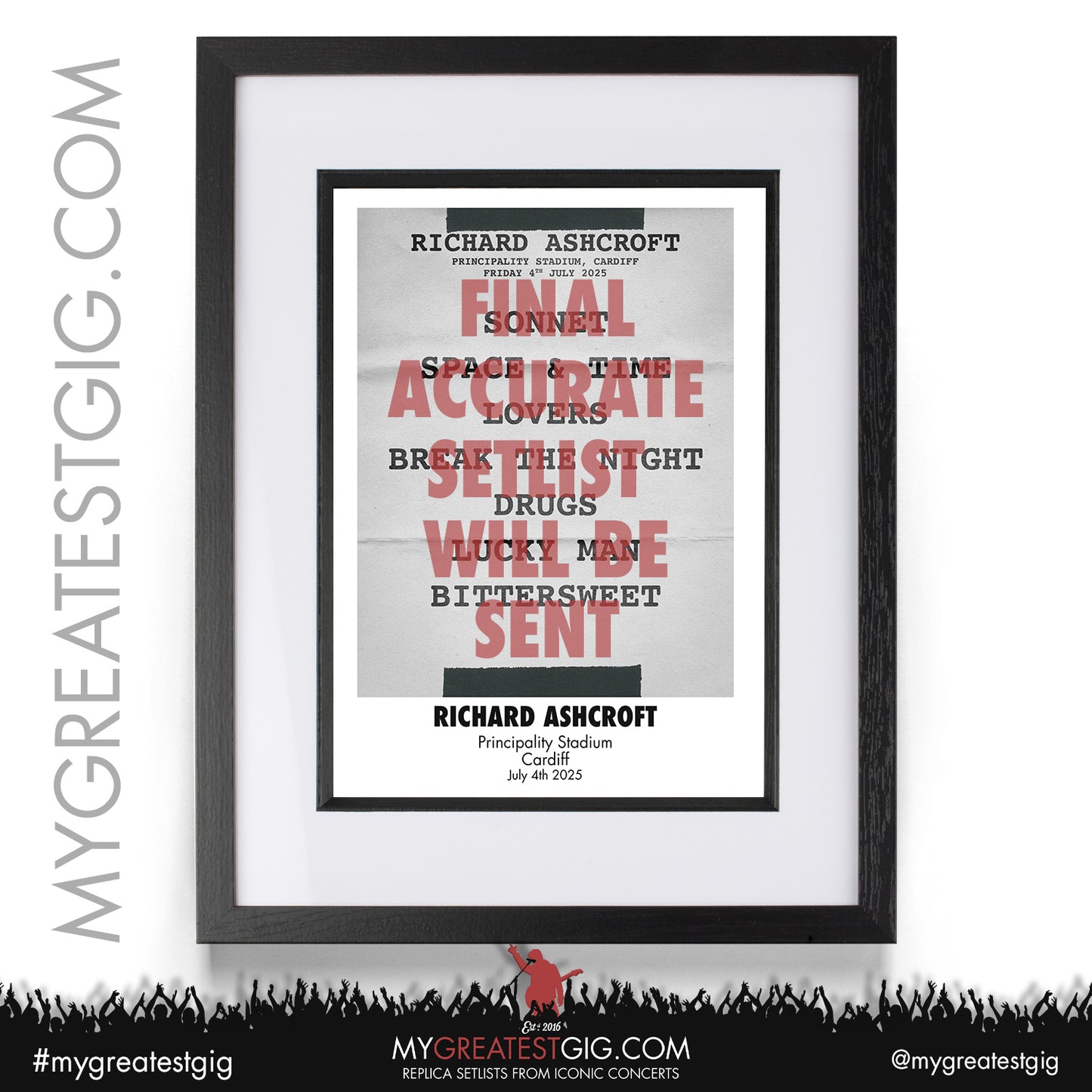 Richard Ashcroft - Live '25 - Oasis 2025 Tour Support Replica Setlist Posters