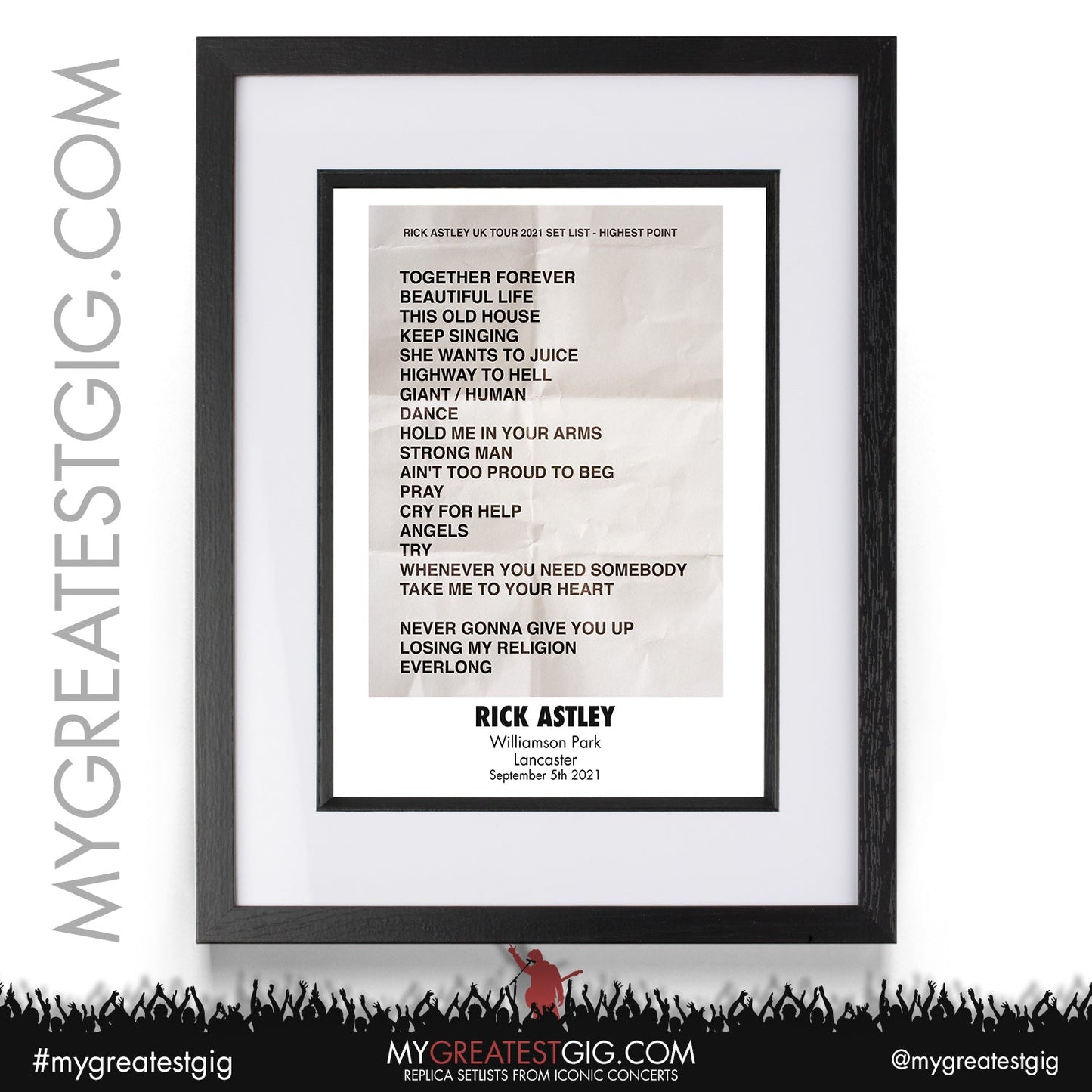 Rick Astley - London - September 5th 2021 Replica Setlist Poster