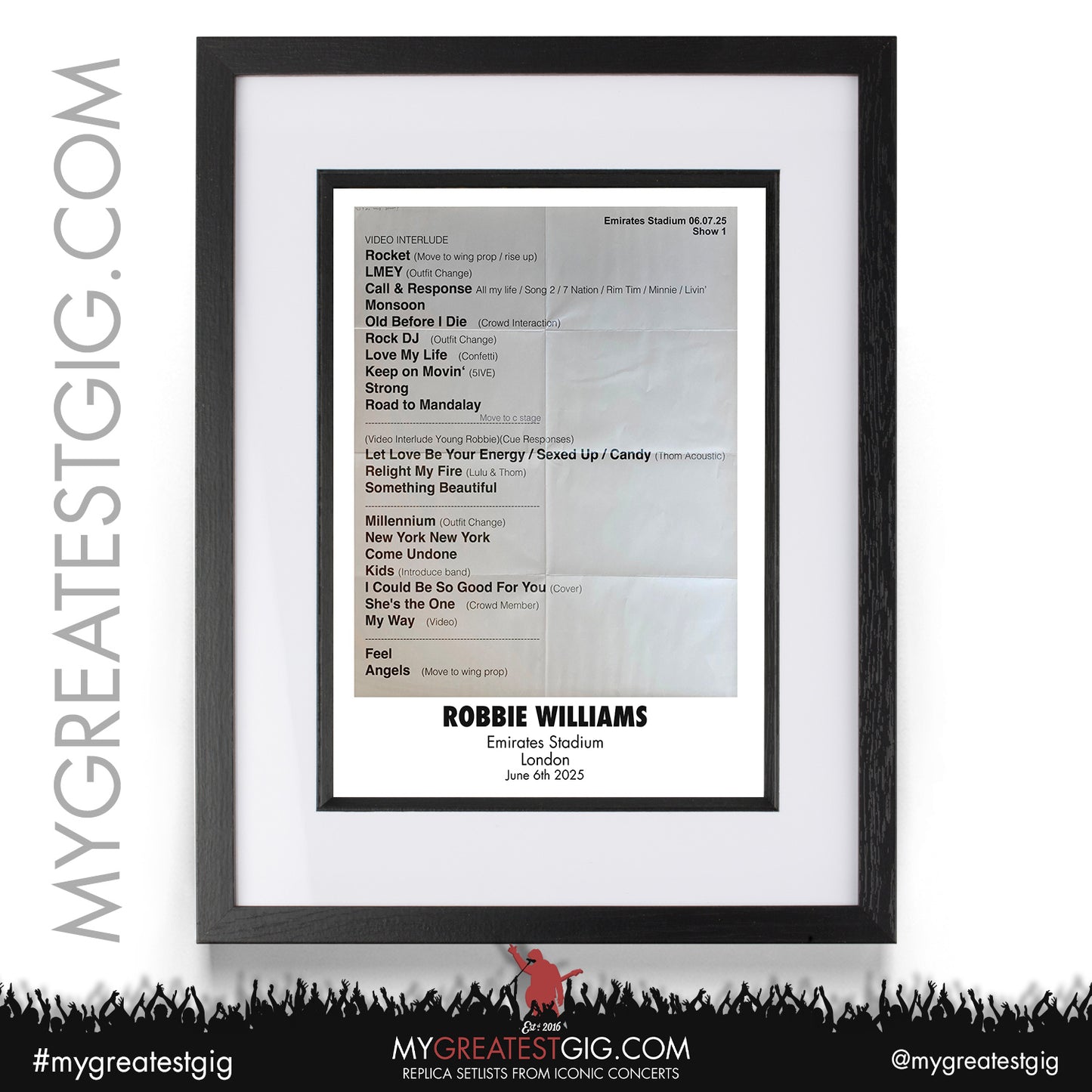 Robbie Williams - Britpop Tour 2025 - Replica Setlist Posters