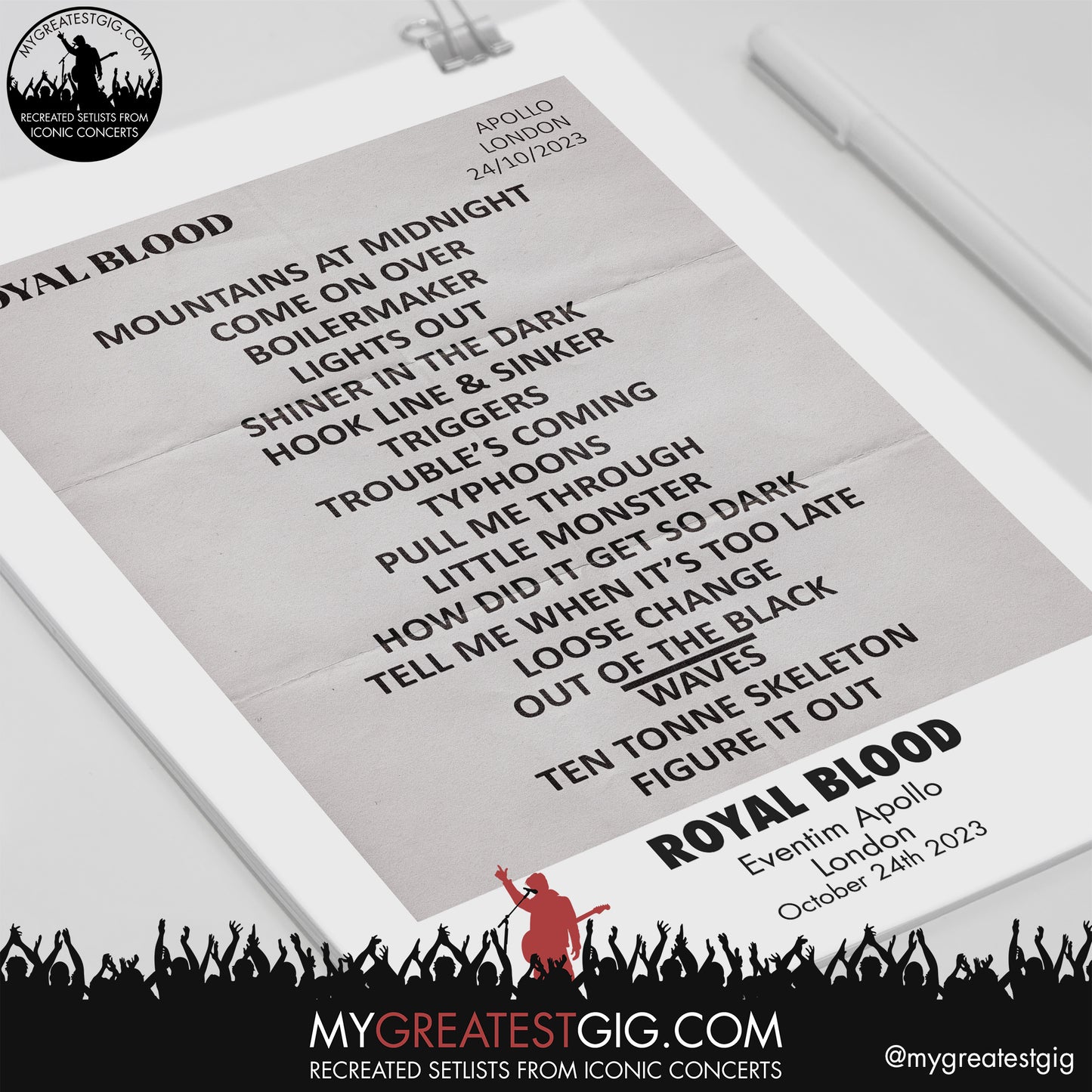 Royal Blood - London - October 24th 2023 Recreated Setlist Poster