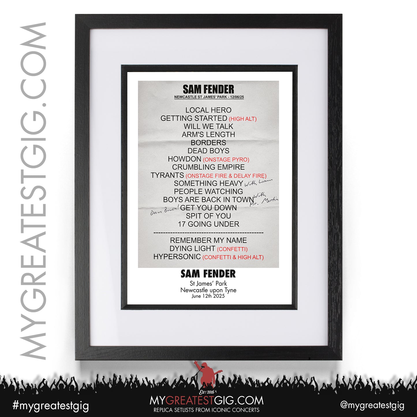 Sam Fender - People Watching Tour 2025 - Replica Setlist Posters