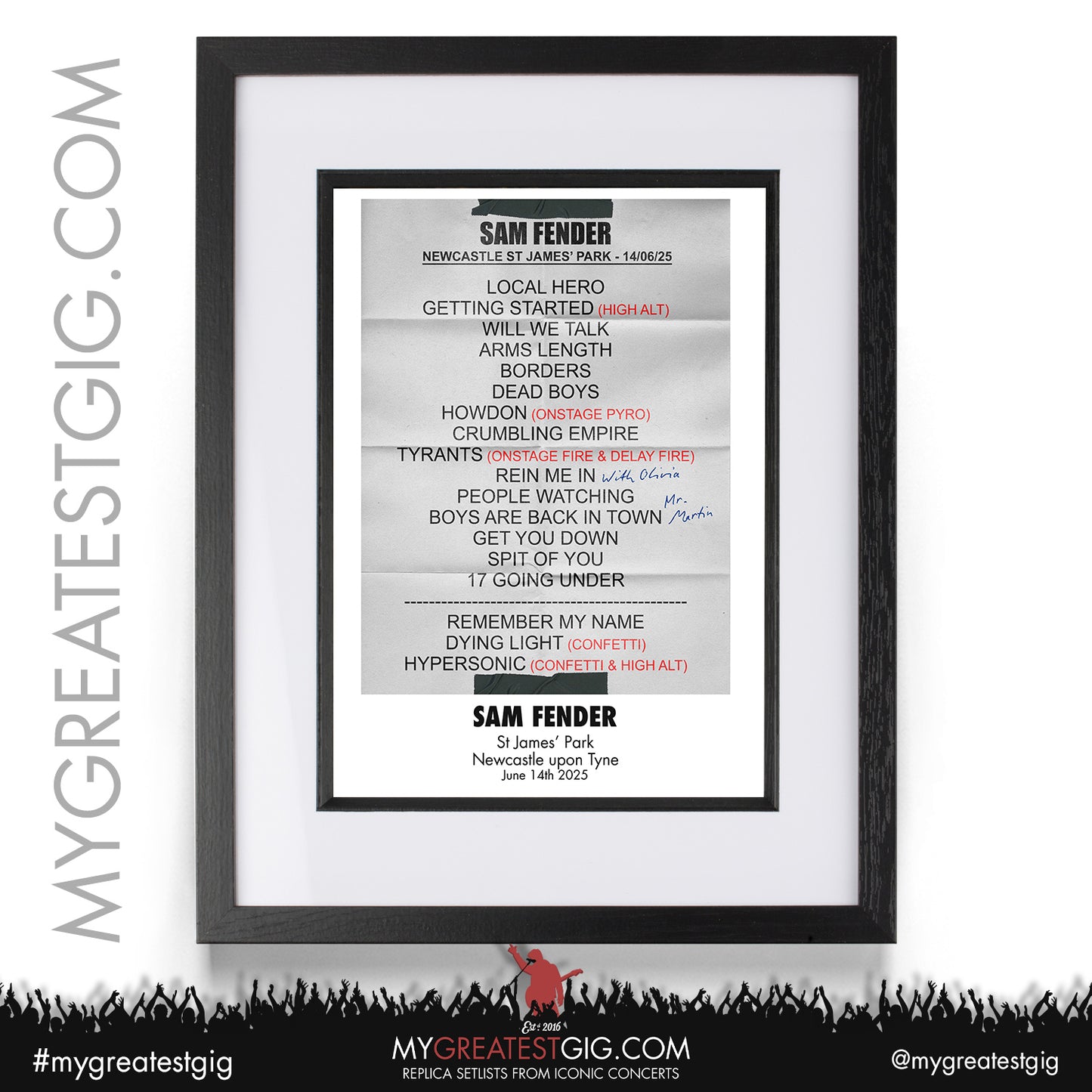 Sam Fender - People Watching Tour 2025 - Replica Setlist Posters
