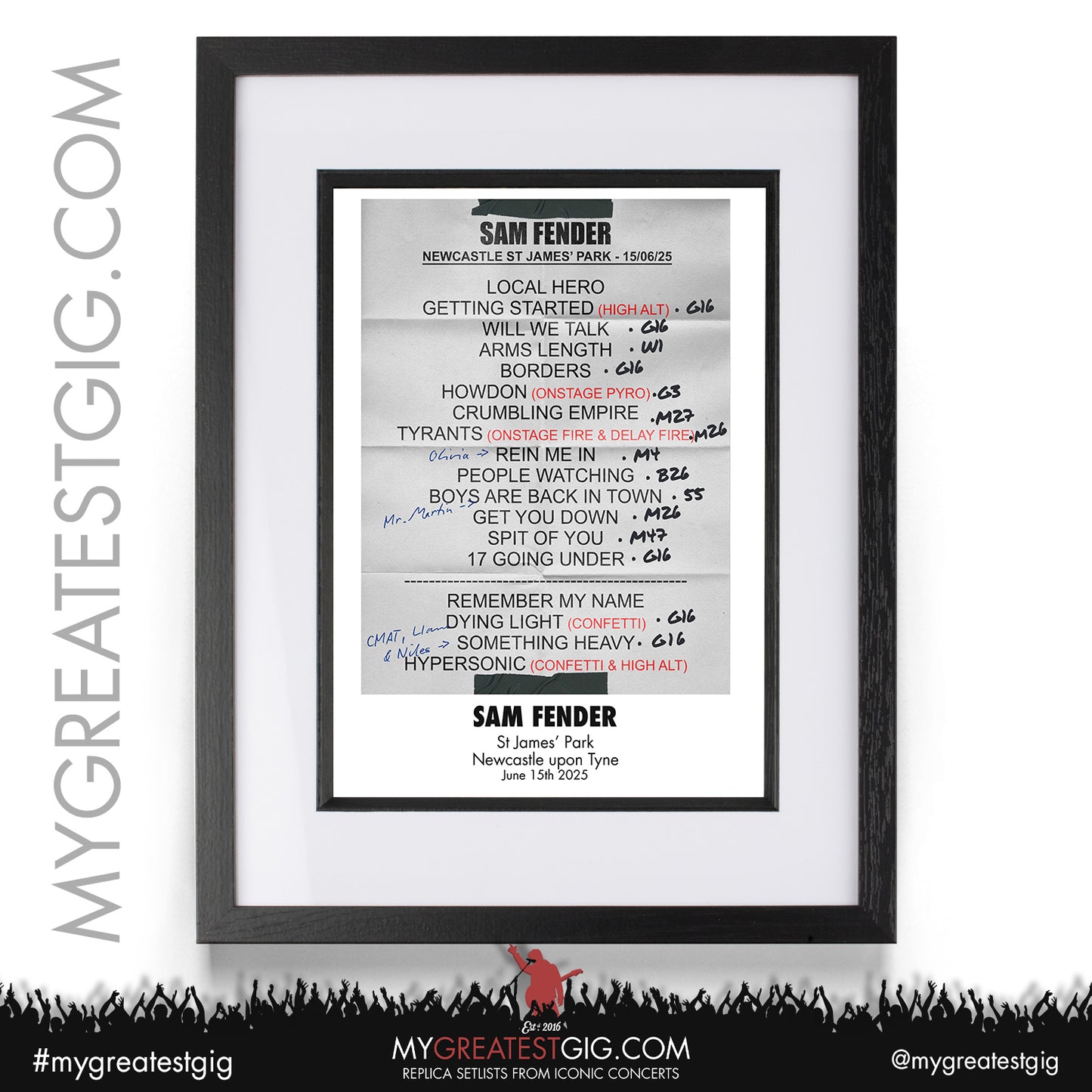 Sam Fender - People Watching Tour 2025 - Replica Setlist Posters