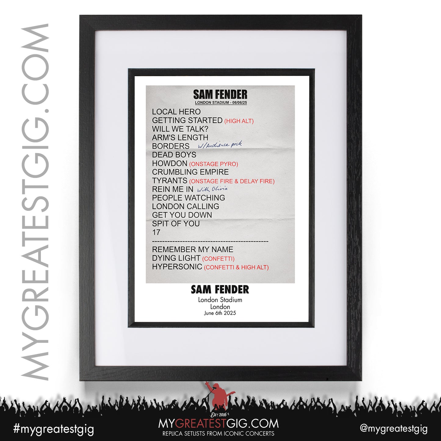 Sam Fender - People Watching Tour 2025 - Replica Setlist Posters