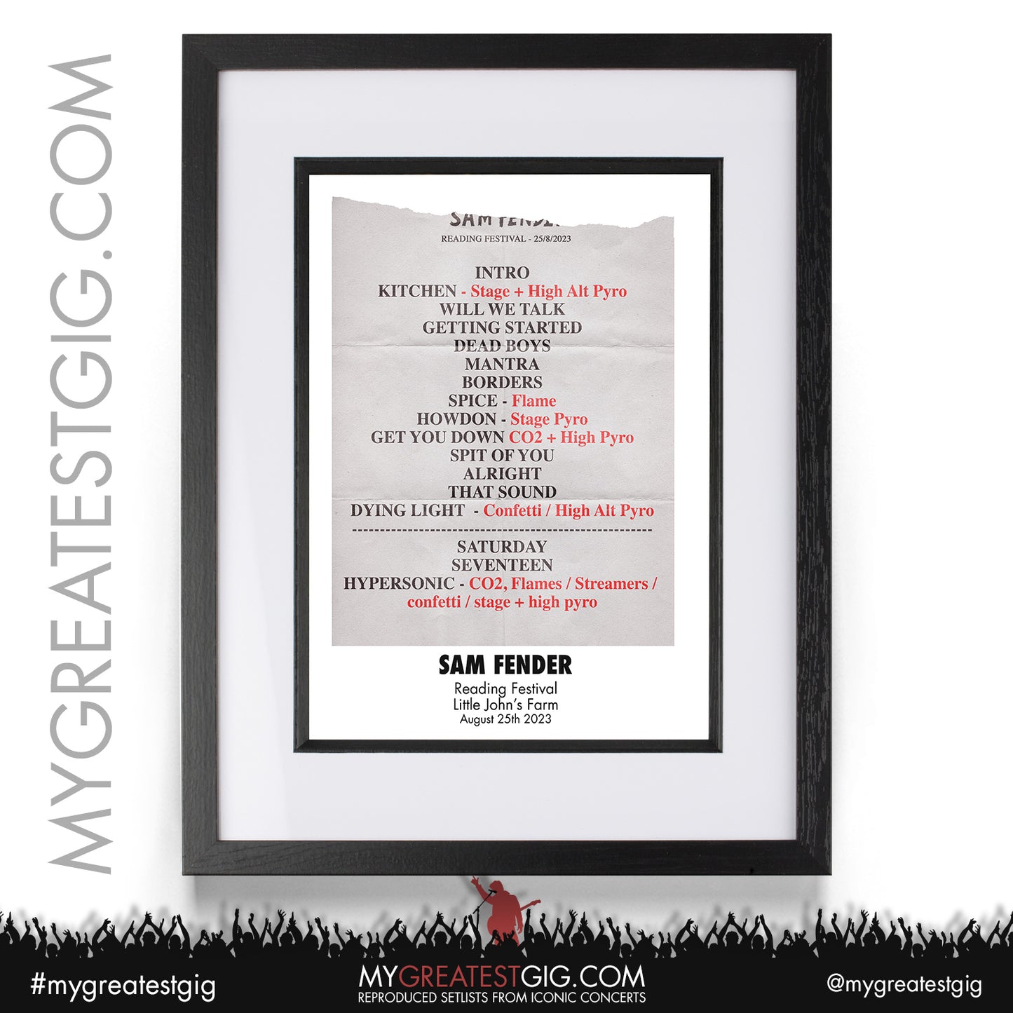 Sam Fender - Reading Festival - August 25th 2023 Recreated Setlist Poster