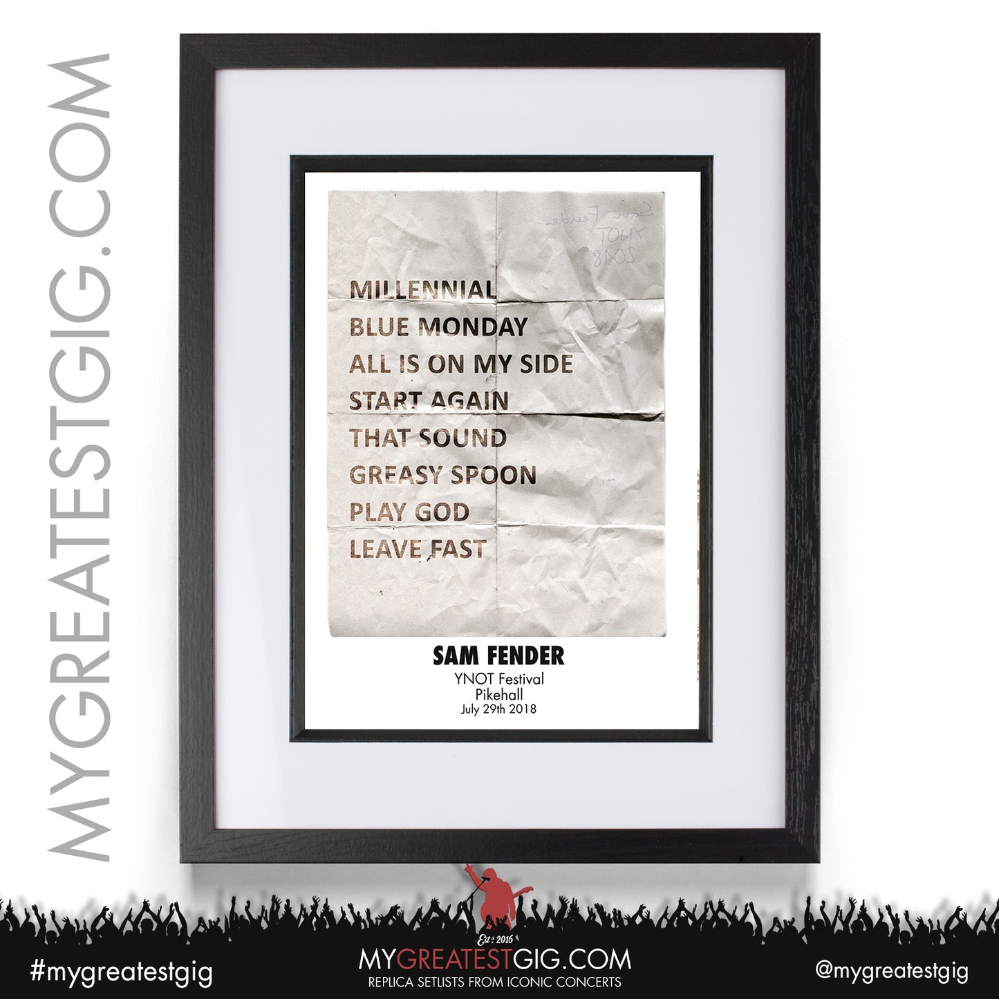Sam Fender - Y NOT Festival - July 29th 2018 Replica Setlist Poster