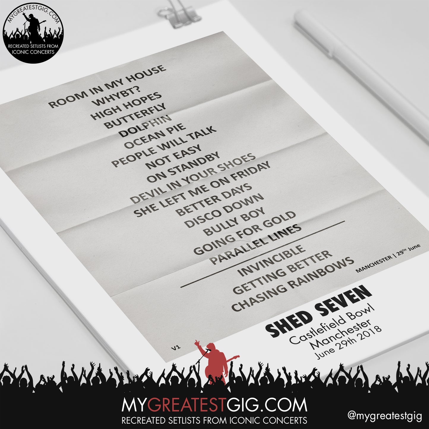 Shed Seven - Manchester - June 29th 2018 Recreated Setlist Poster