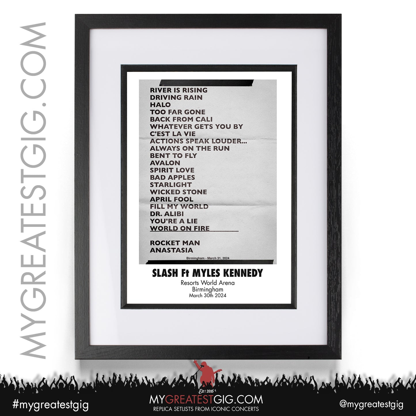 Slash Ft Myles Kennedy - Birmingham - March 30th 2024 Recreated Set List Poster