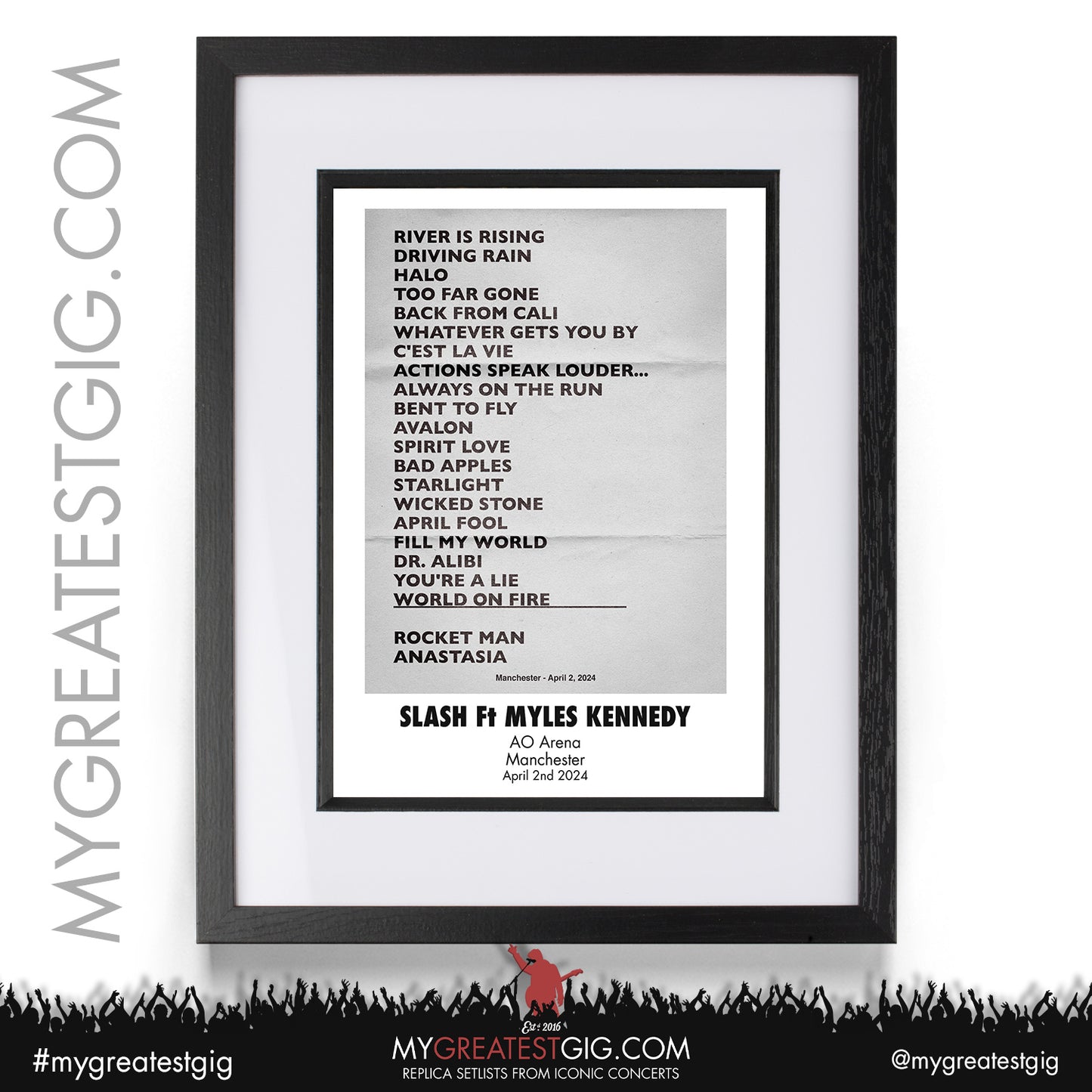 Slash Ft Myles Kennedy - Manchester - April 2nd 2024 Recreated Set List Poster