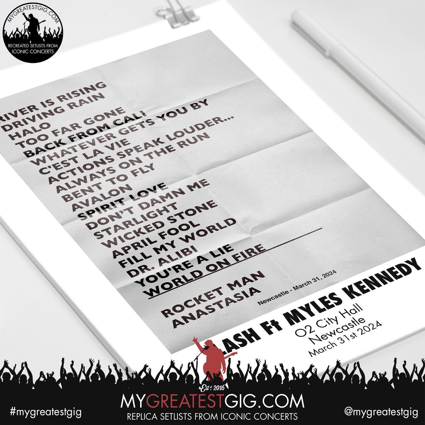 Slash Ft Myles Kennedy - Newcastle - March 31st 2024 Recreated Set List Poster