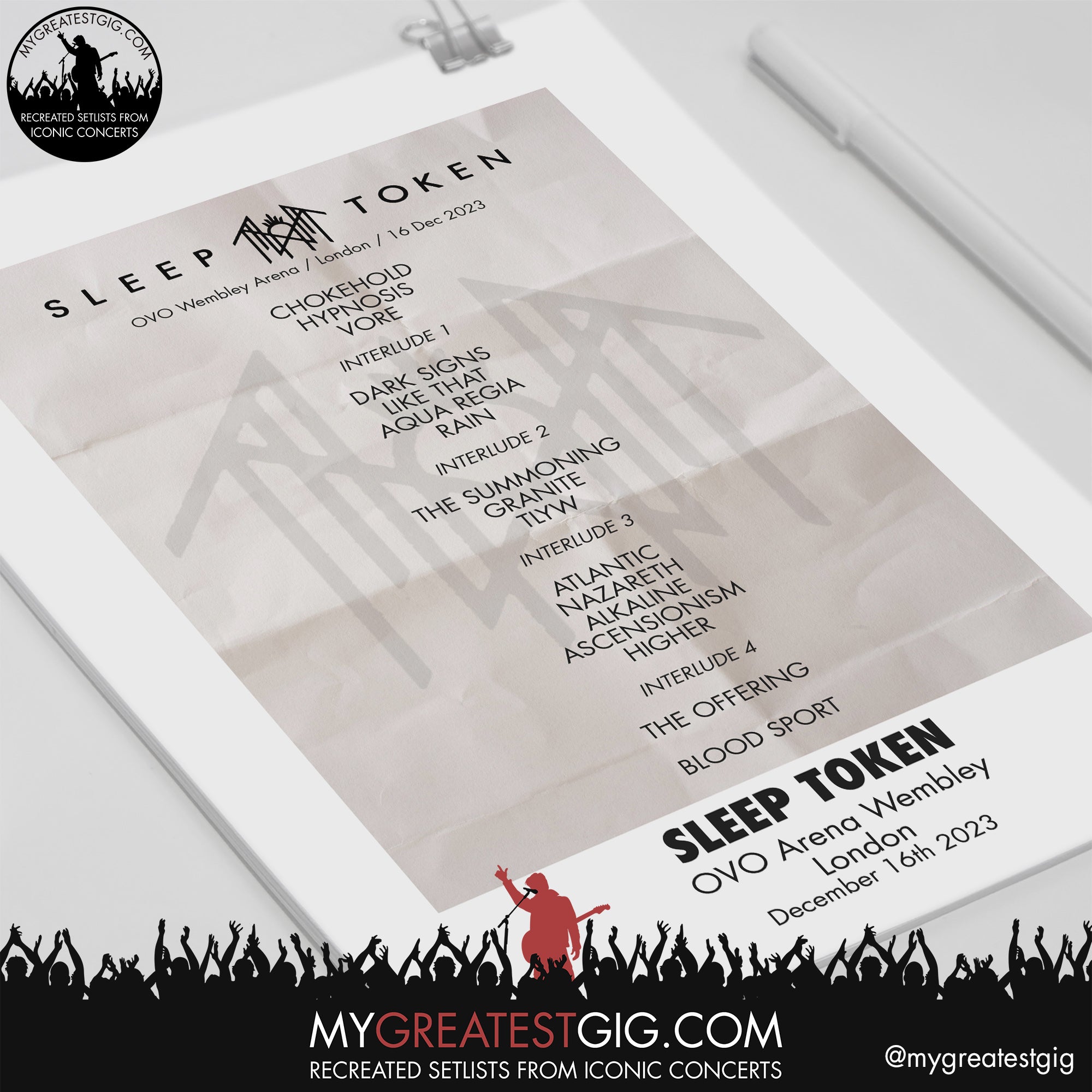 Sleep Token London December 16th 2023 Recreated Setlist Poster My