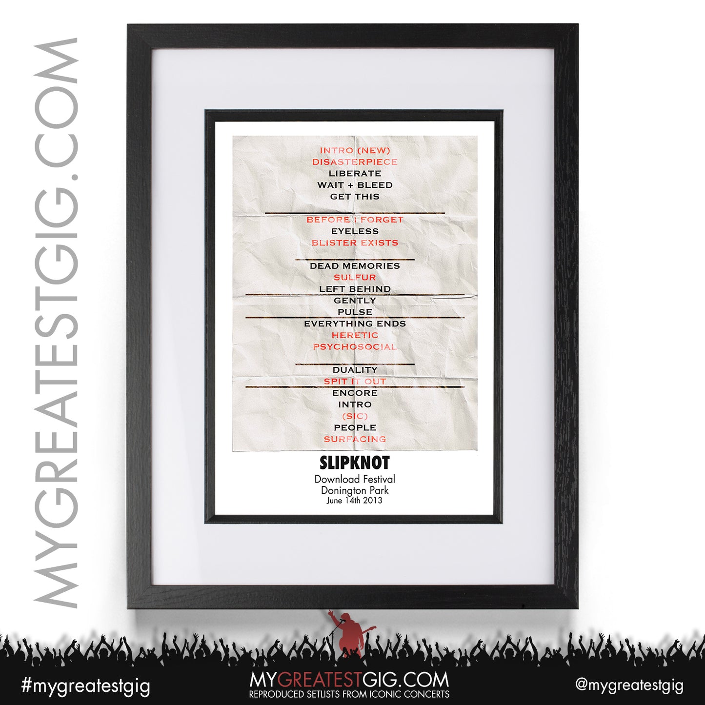 Slipknot - Download Festival - June 14th 2013 Recreated Setlist Poster