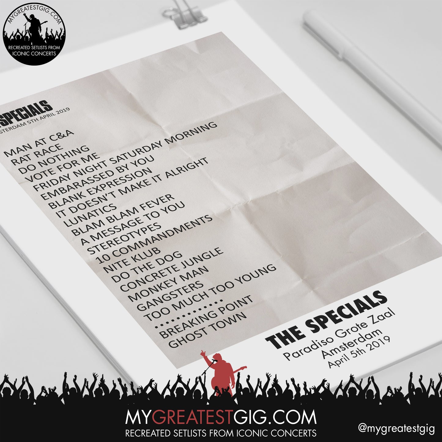 The Specials - Amsterdam - April 5th 2019 Recreated Setlist Poster