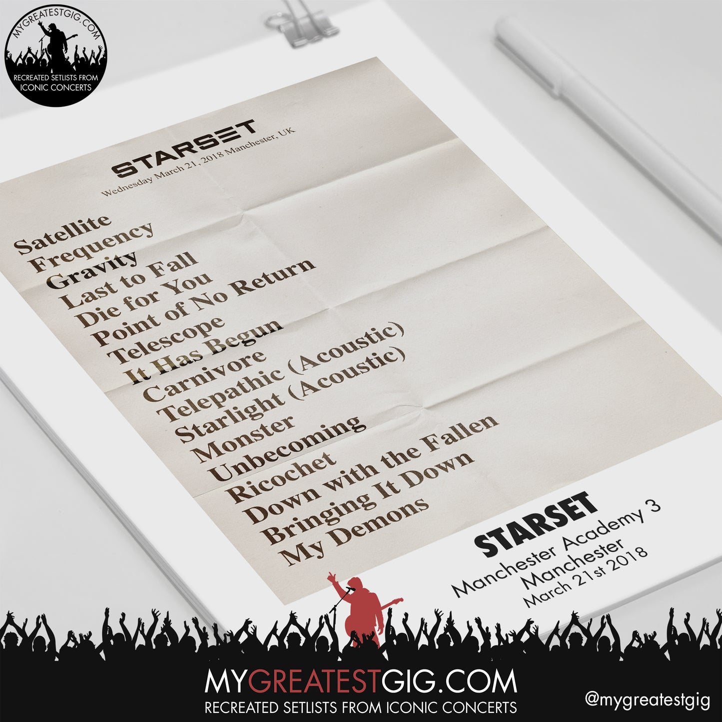 Starset - Manchester - March 21st 2018 Recreated Setlist Poster