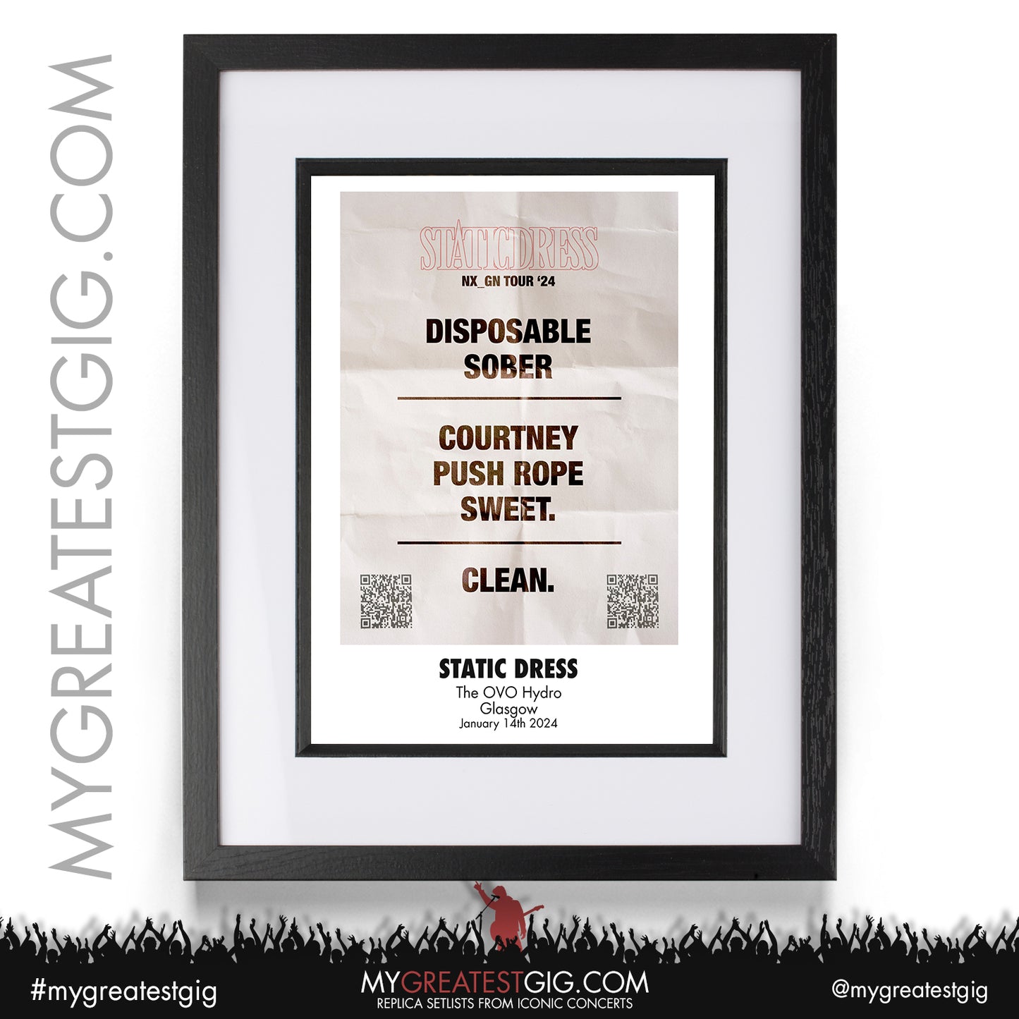 Static Dress - Glasgow - January 14th 2024 Recreated Setlist Poster