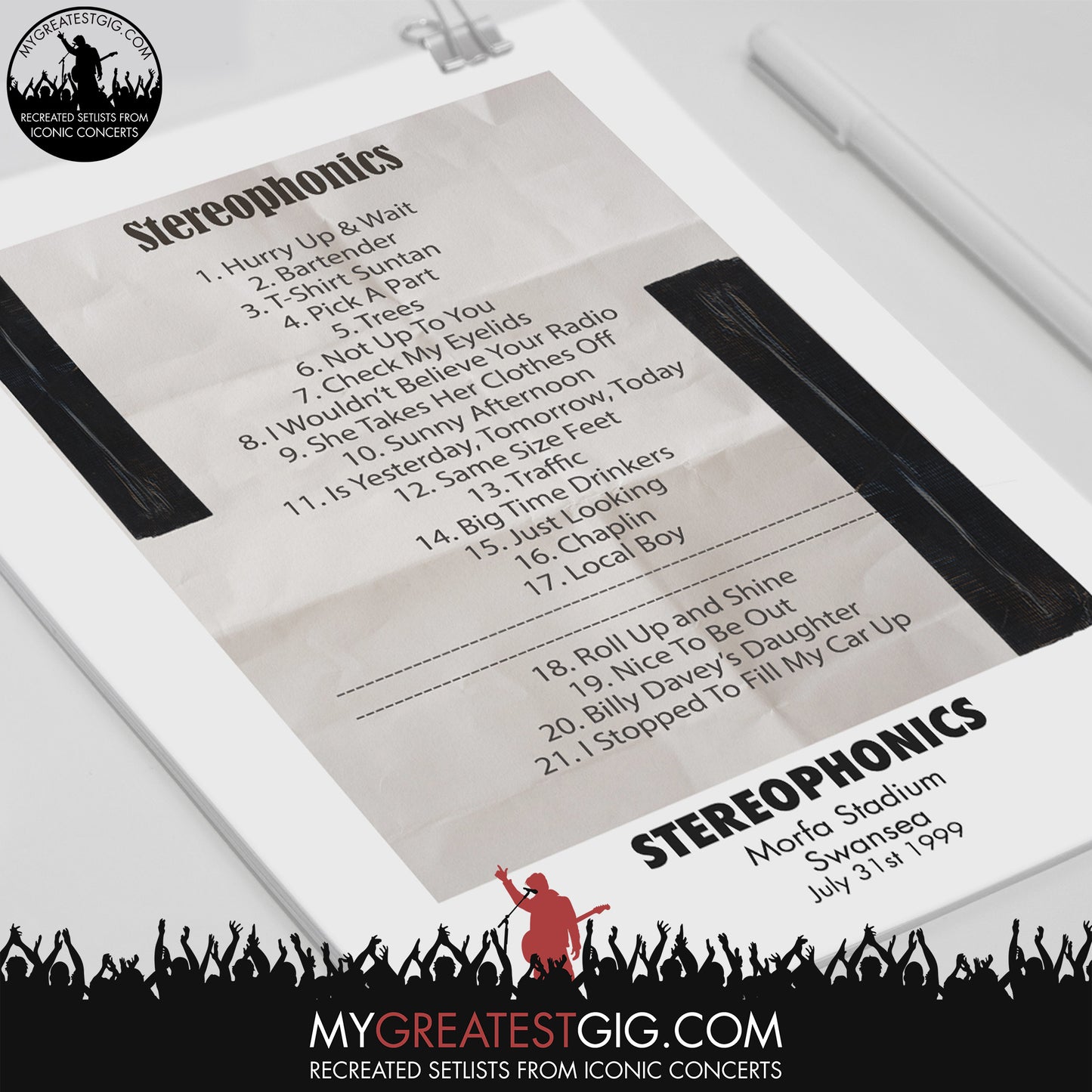 Stereophonics - Swansea - July 31st 1999 Recreated Setlist Poster