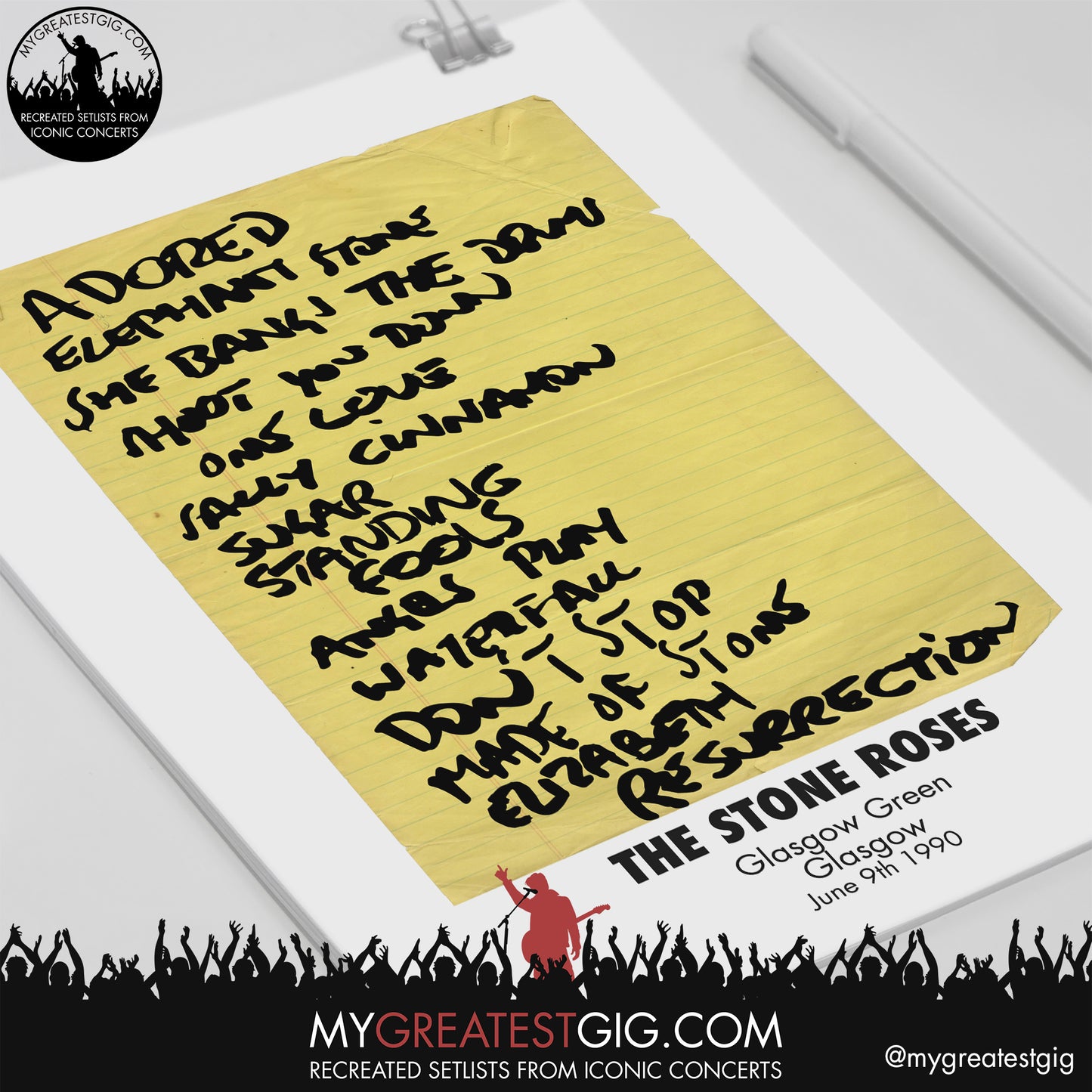 Stone Roses - Glasgow - June 9th 1990 Replica Setlist Poster