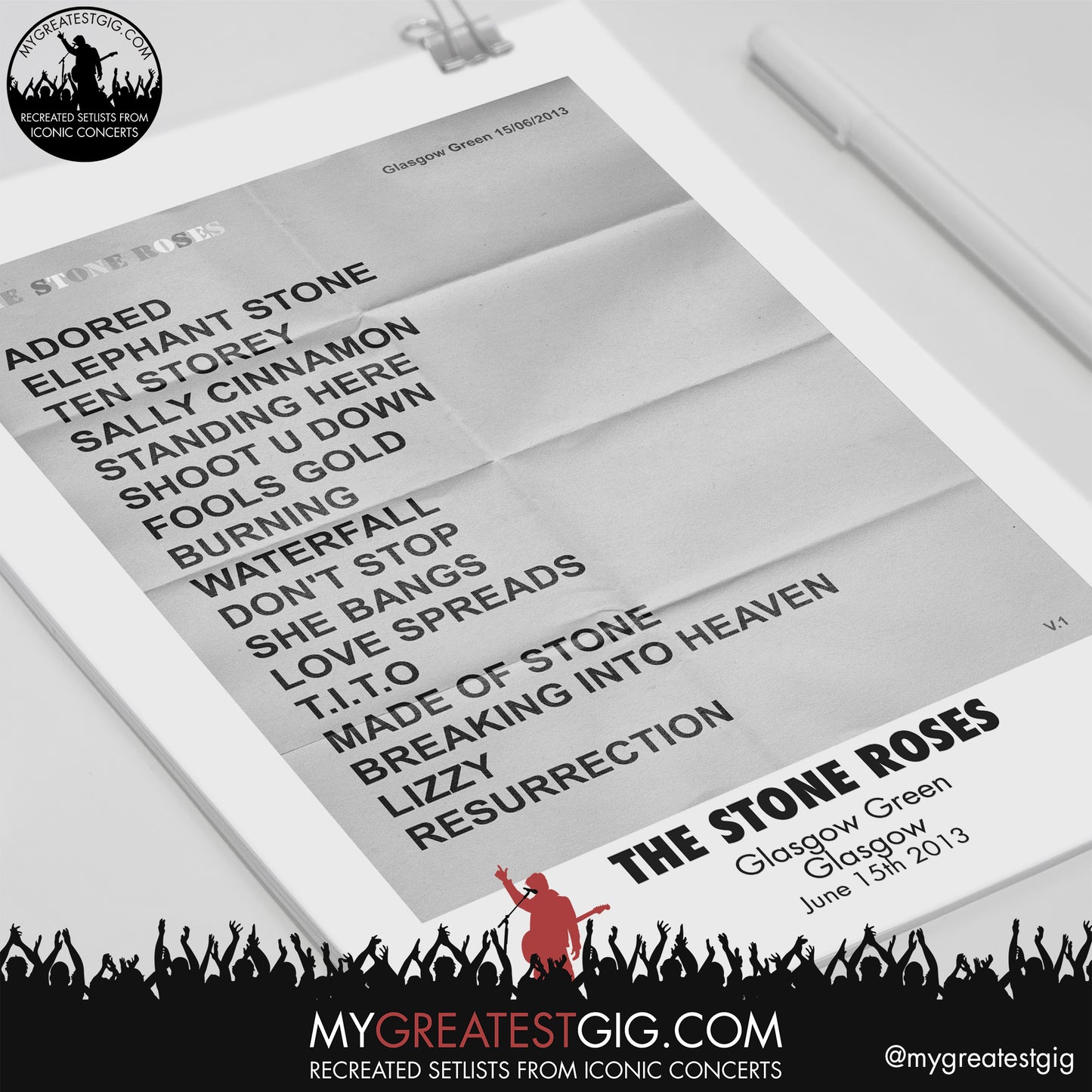 Stone Roses - Glasgow - June 15th 2013 Replica Setlist Poster