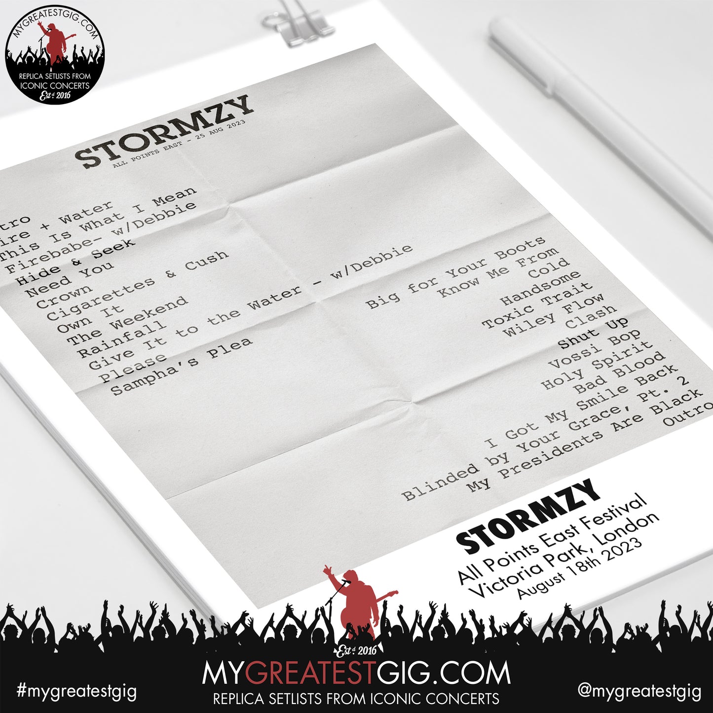Stormzy - London - August 18th 2023 Replica Setlist Poster