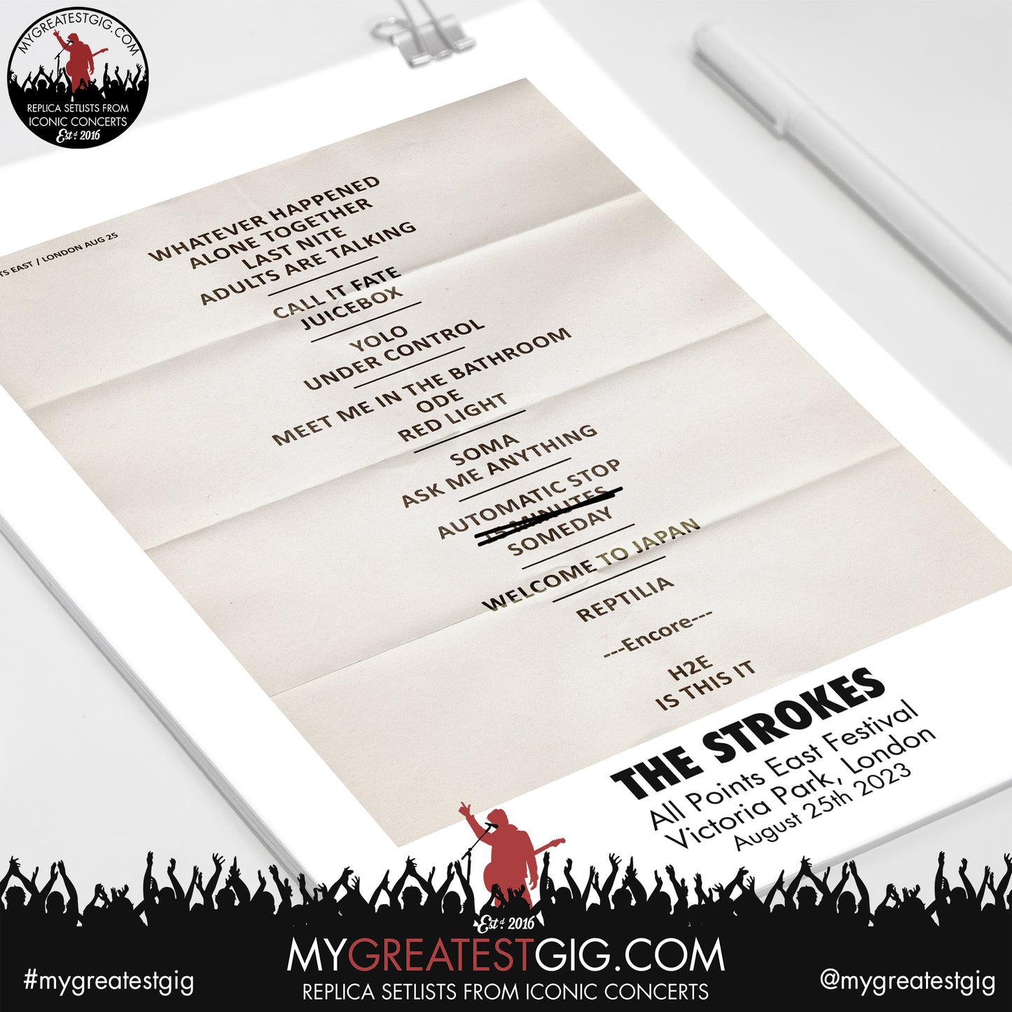 The Strokes - London - August 25th 2023 Replica Setlist Poster
