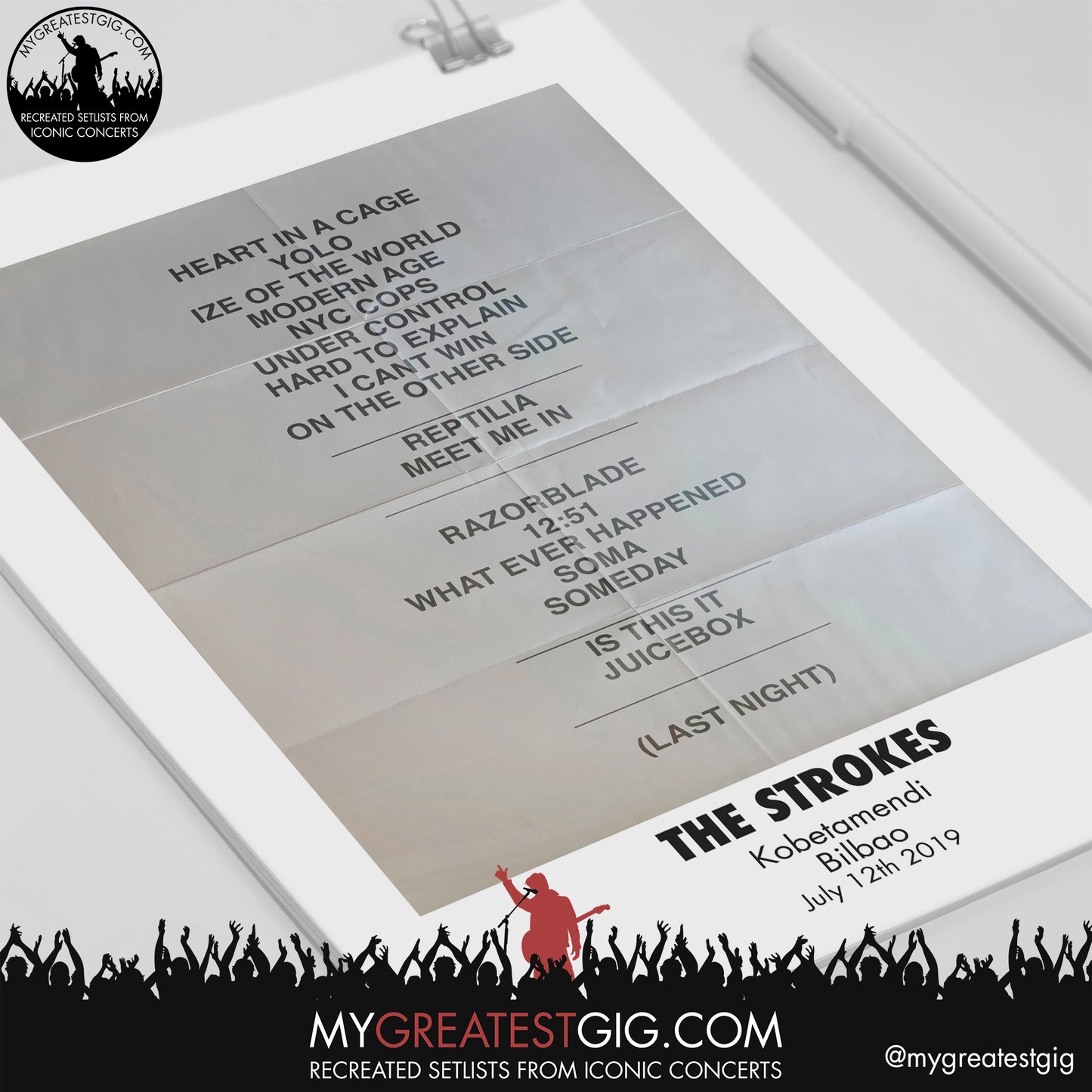 The Strokes - Bilbao - July 12th 2019 Recreated Setlist Poster