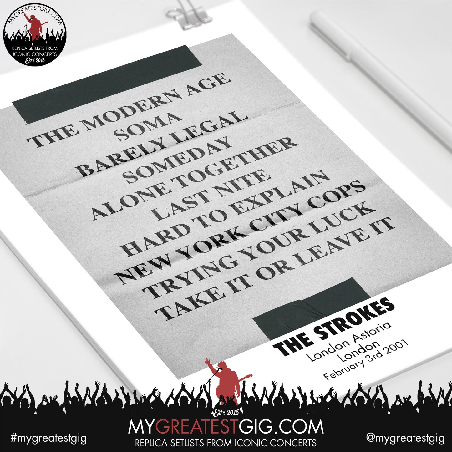 The Strokes - London - February 3rd 2001 Replica Setlist Poster