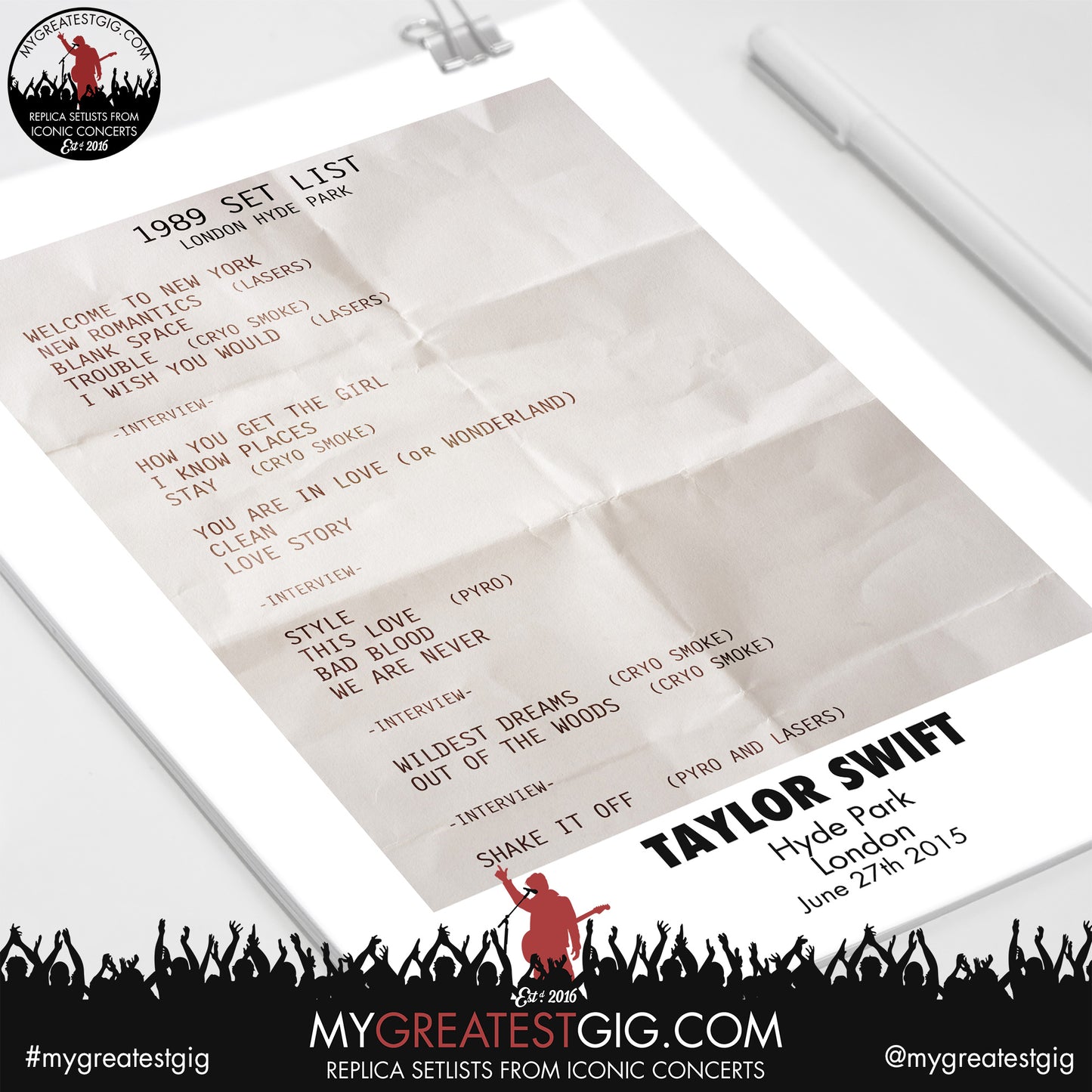 Taylor Swift - London - June 27th 2015 Replica Setlist Poster