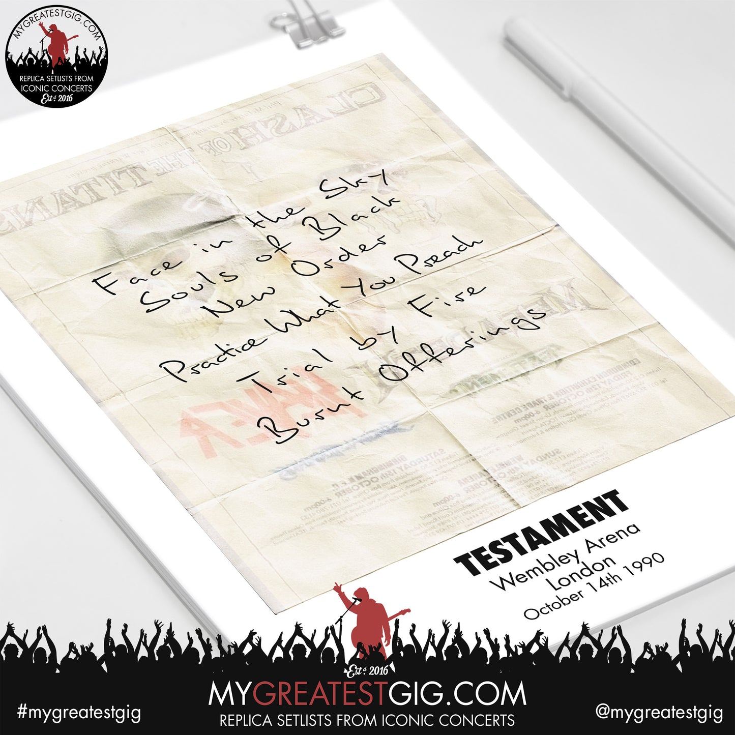 Clash Of The Titans - Wembley Arena - October 14th 1990 Replica Setlist Poster