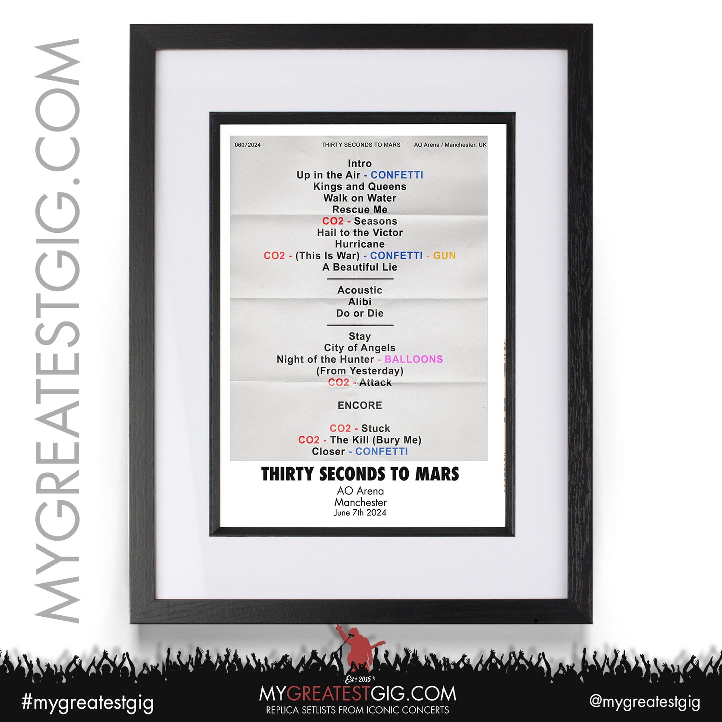 Thirty Seconds To Mars - Manchester - June 7th 2024 Replica Setlist Poster