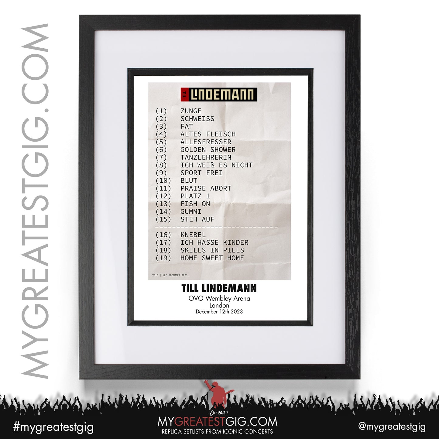 Till Lindemann - London - December 12th 2023 Replica Setlist Poster