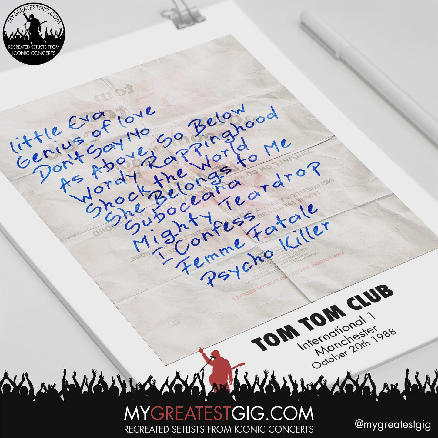 Tom Tom Club - Manchester - October 20th 1988 Recreated Setlist Poster