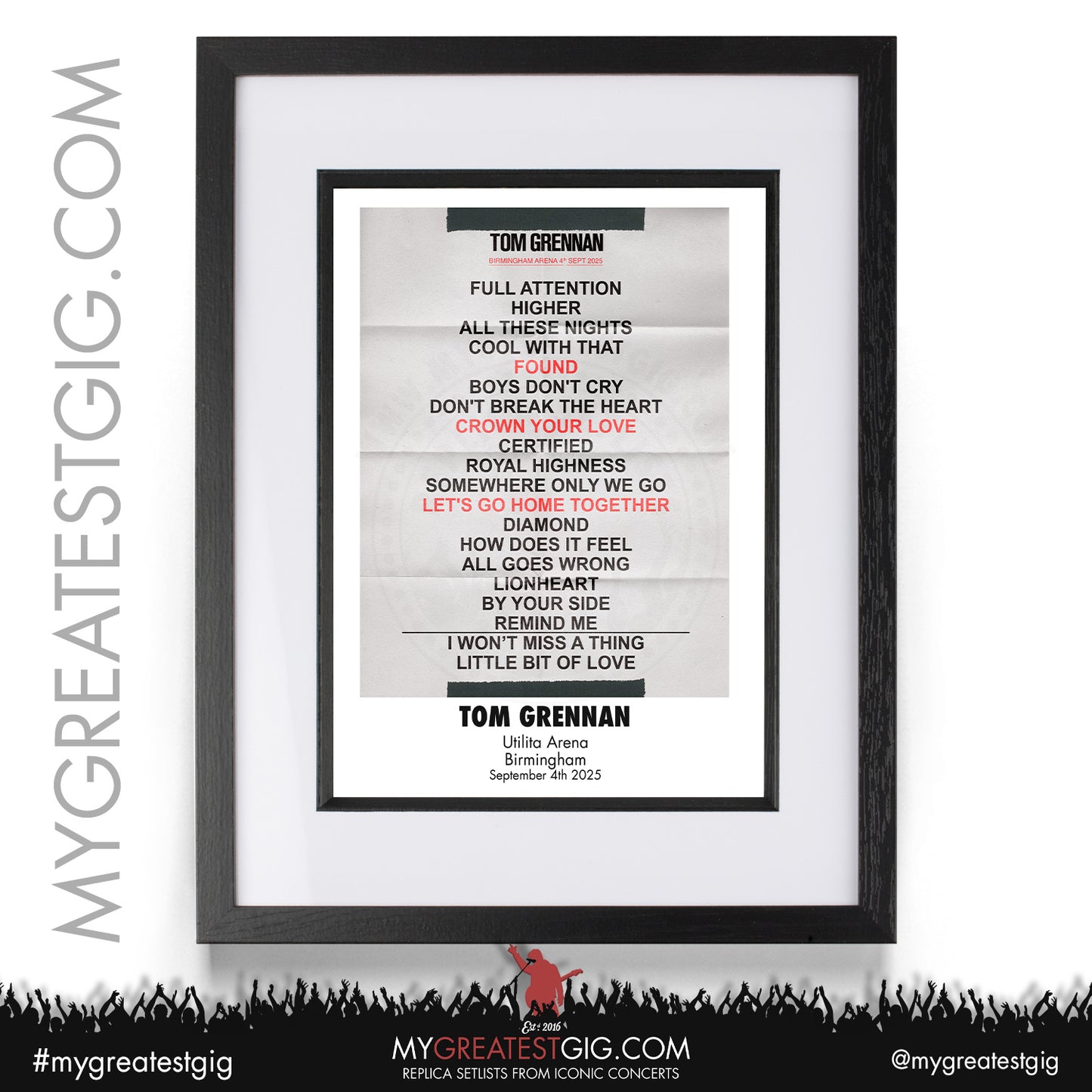 Tom Grennan - 2025 Tour - Replica Setlist Posters