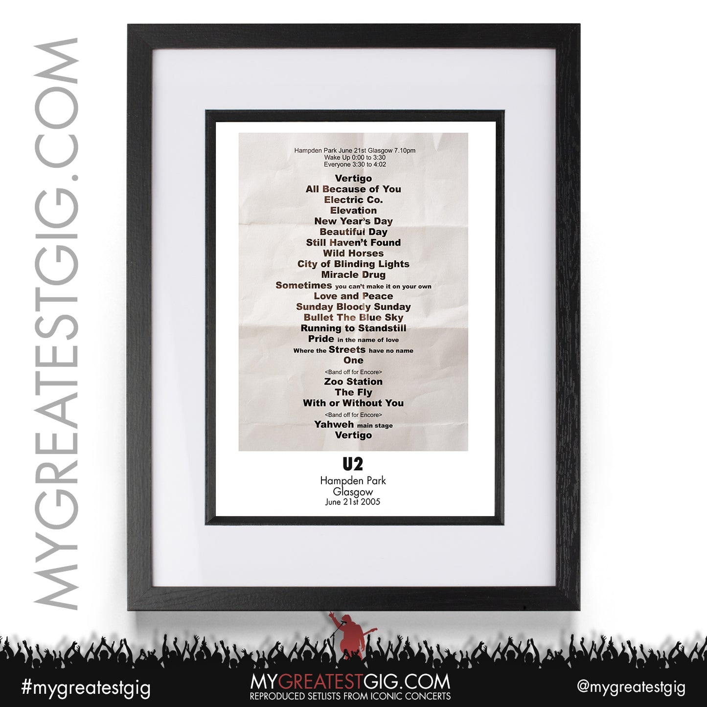 U2 - Glasgow - June 1sth 2005 Recreated Setlist Poster