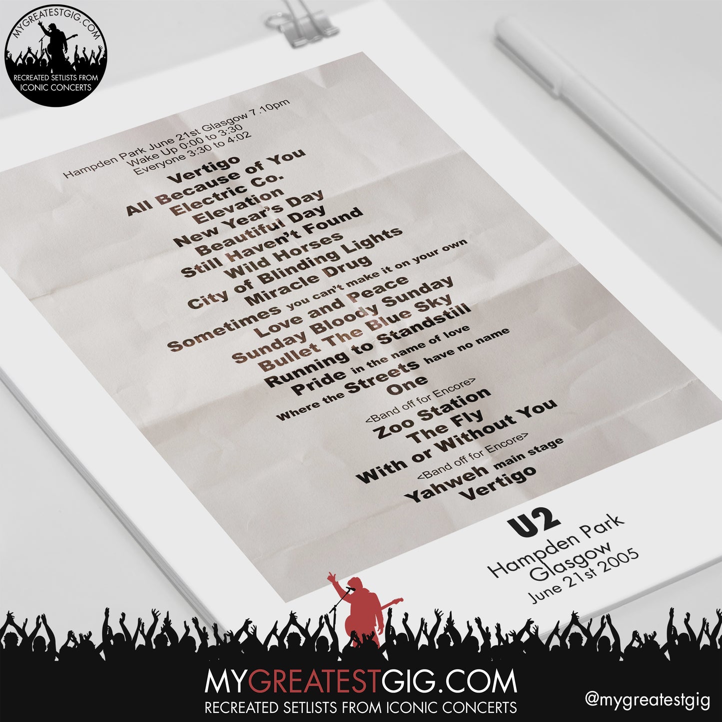 U2 - Glasgow - June 1sth 2005 Recreated Setlist Poster