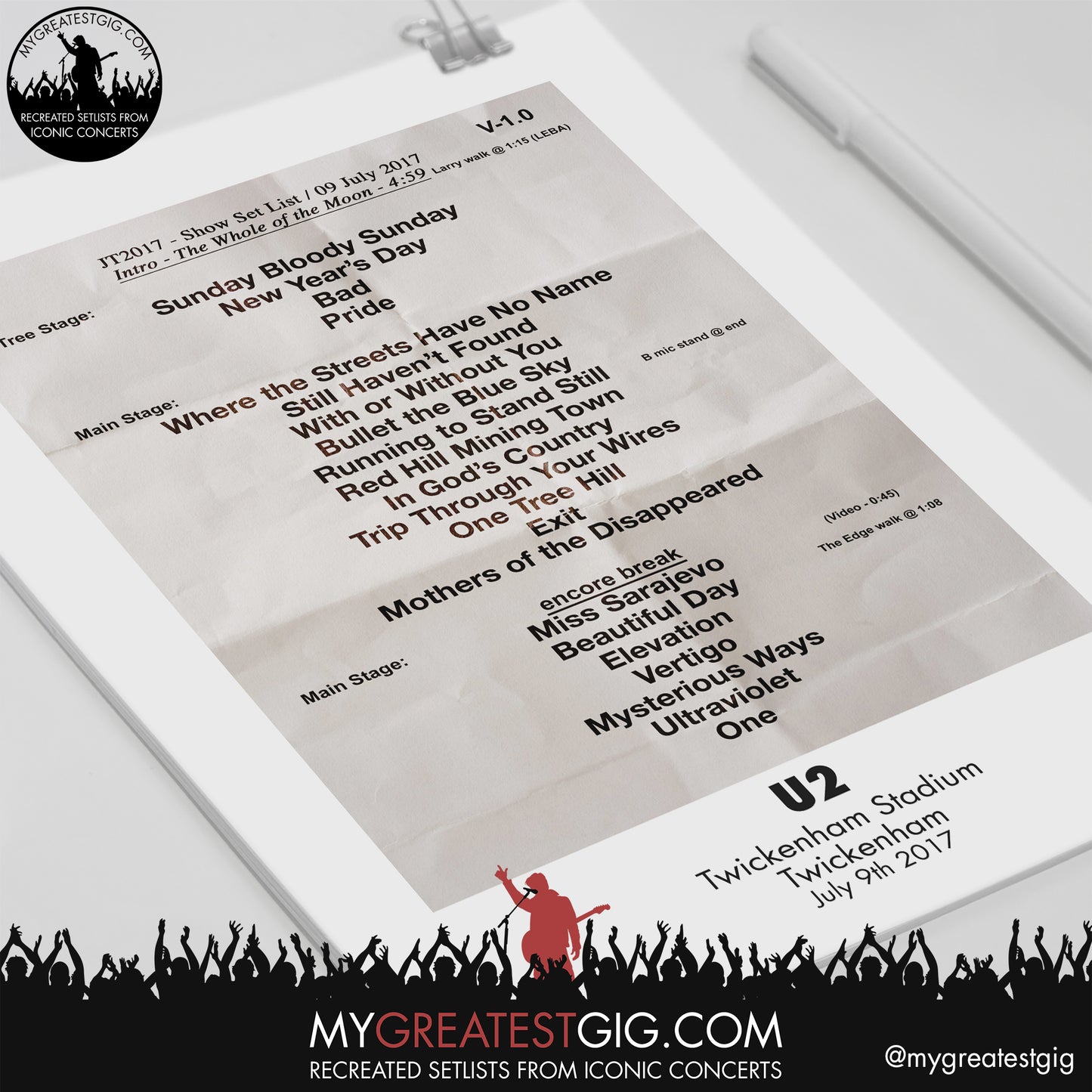 U2 - Twickenham - July 9th 2017 Recreated Setlist Poster