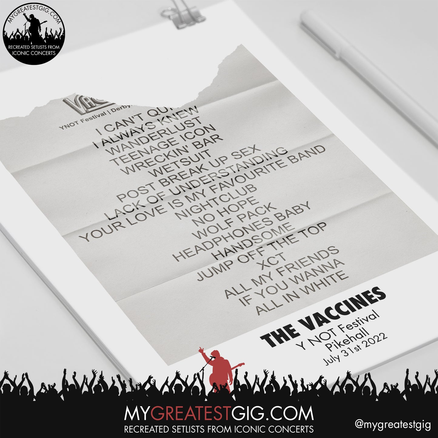 The Vaccines - Y NOT Festival - July 31st 2022 Replica Setlist Poster